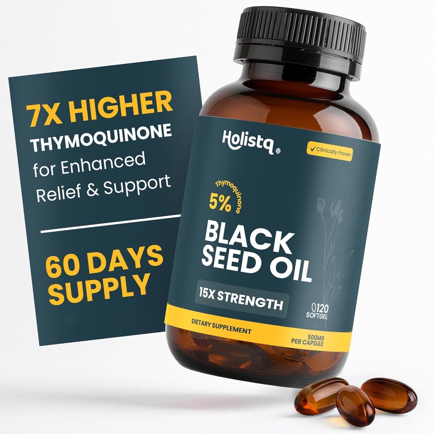 HOLISTQ Black Seed Oil Capsules, Organic Cold Pressed, 5% Thymoquinone