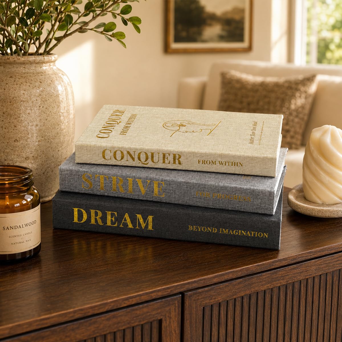 Oxdigi Decorative Books, Set of 3 Linen Coffee Table Books – product photo (Decorative Boxes)