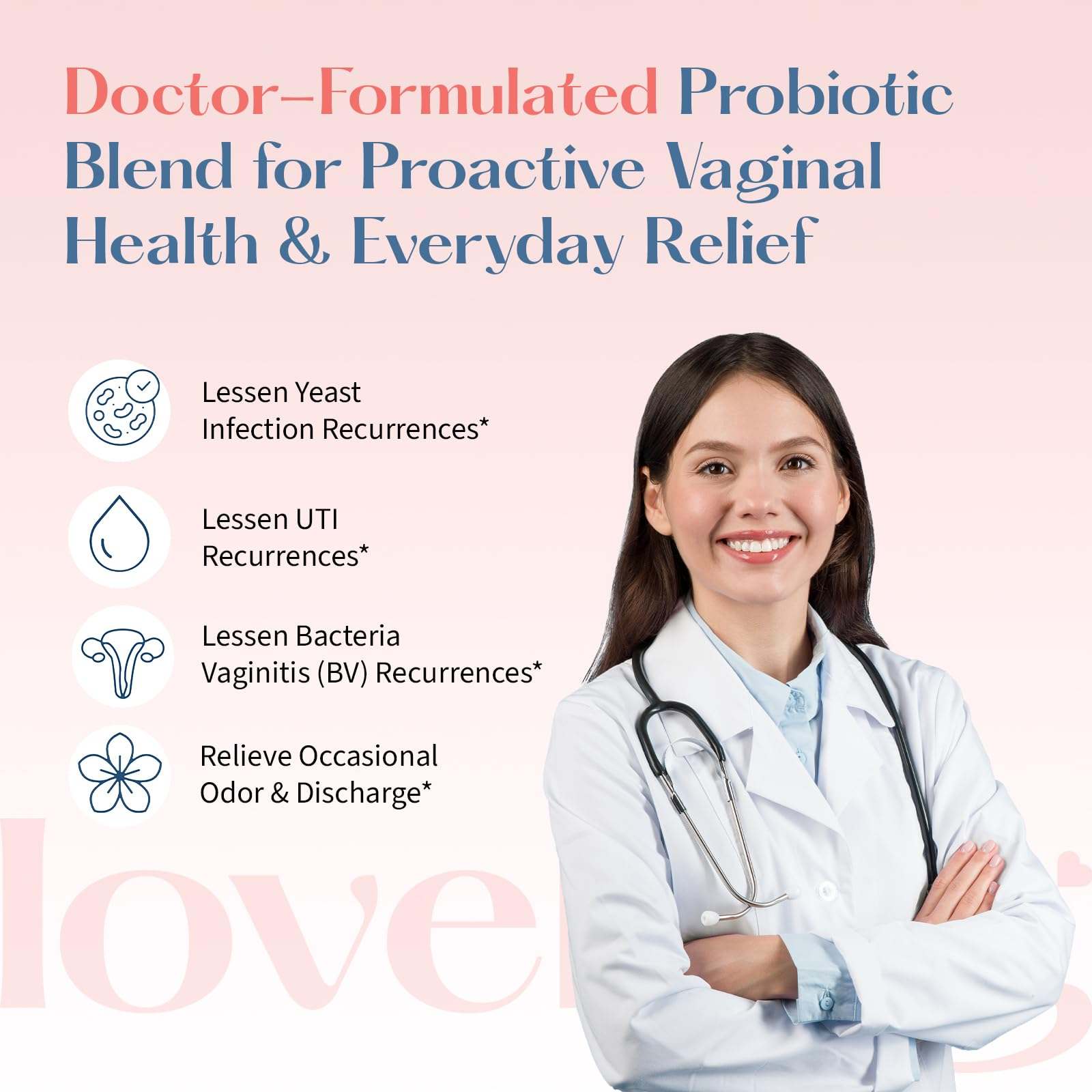 LoveBug Women's Health Lovebug V-Best Vaginal Probiotics supplement bottle with 90 capsules, designed for women's health support.