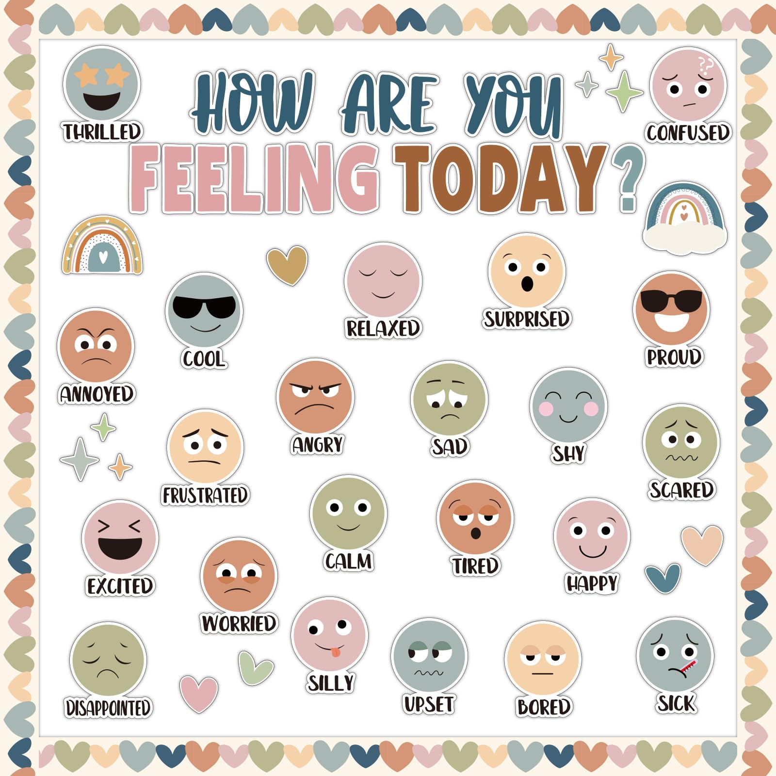 BOHO Feeling Emotion Bulletin Board Set Classroom Decorations - Product Imagery