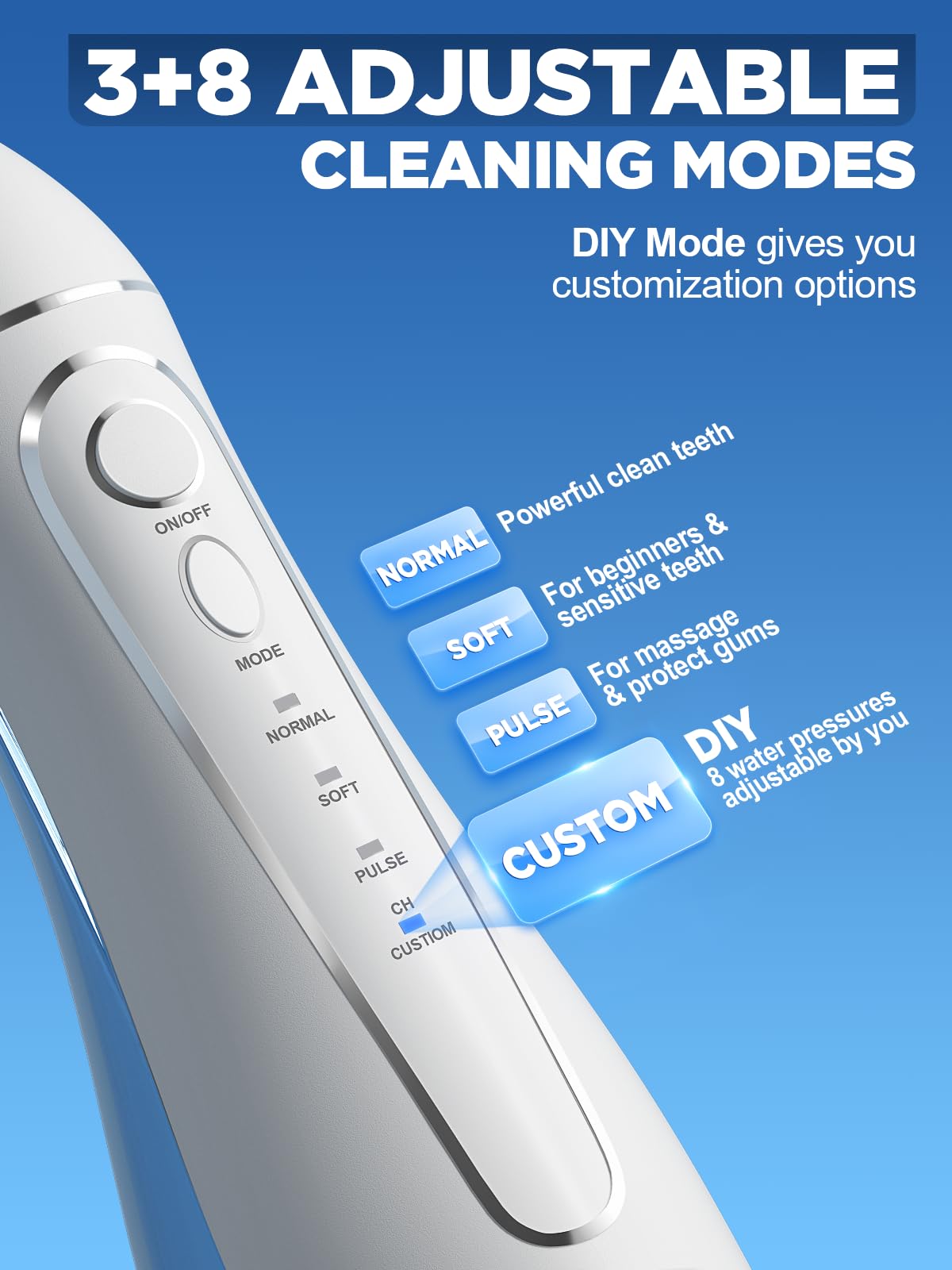 Oralfree Water Dental Flosser Cordless for Teeth Cleaning - 4 Modes Oral Irrigator 300ML Braces Flossers Cleaner, Rechar