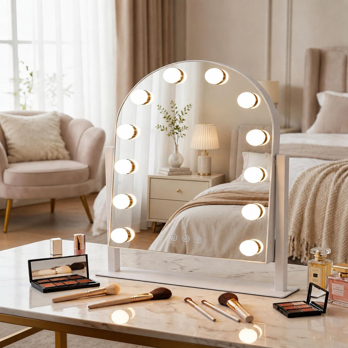 SLIMOON Arched Makeup Vanity Mirror with Lights,10X,White 18.5"x 14.17" – product photo (Makeup Mirrors)