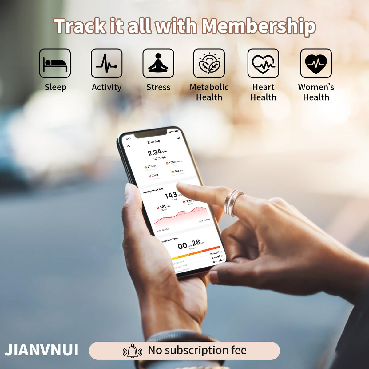 JIANVNUI Smart Ring for Women & Men - Health & Fitness Tracker with Heart Rate, Blood Oxygen, Sleep Monitoring, 128 Spor