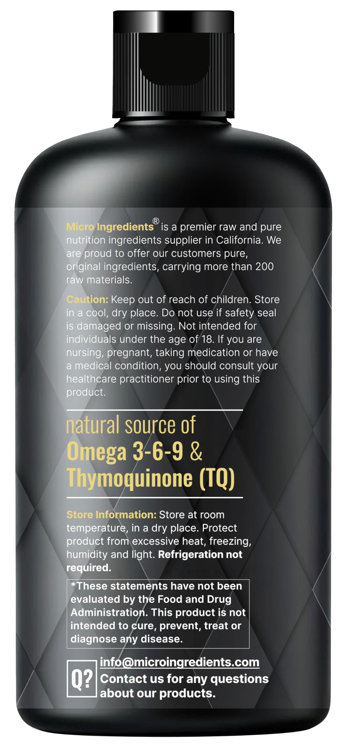 Micro Ingredients Black Seed Oil Organic Cold Pressed, 16 fl oz | Rich in Thymoquinone & Omega 3 6 9 | Unrefined from Nigella Sativa Seeds | Immune, Hair & Skin Support* | Non-GMO - 3 Months Supply