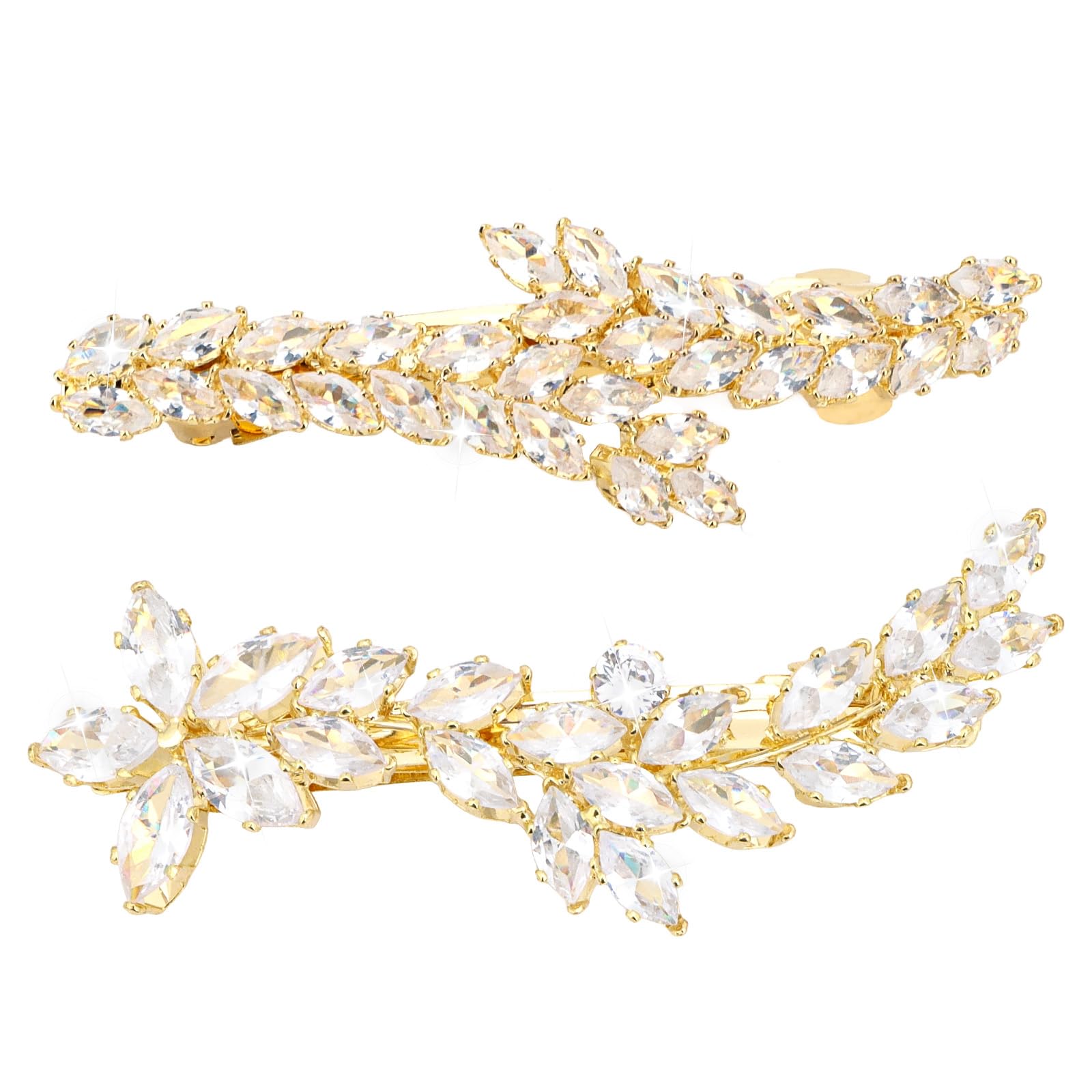 ANBALA gold rhinestone leaf hair clips for women, perfect wedding accessories, showcasing two elegant decorative hair clips.