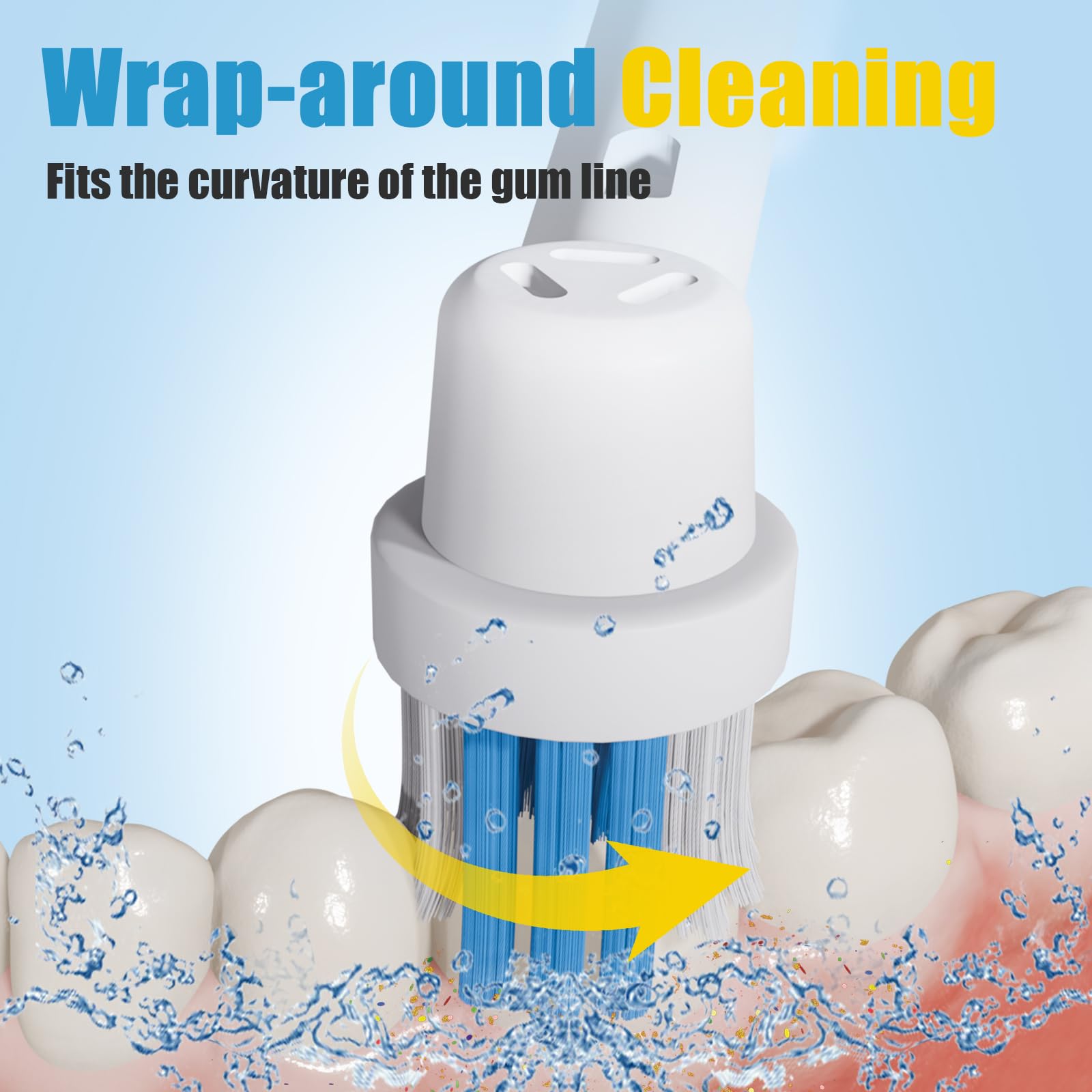 Eight replacement heads for GENKENT electric toothbrush, compatible with Oral-B Braun models, showing clean bristles and ergonomic design.