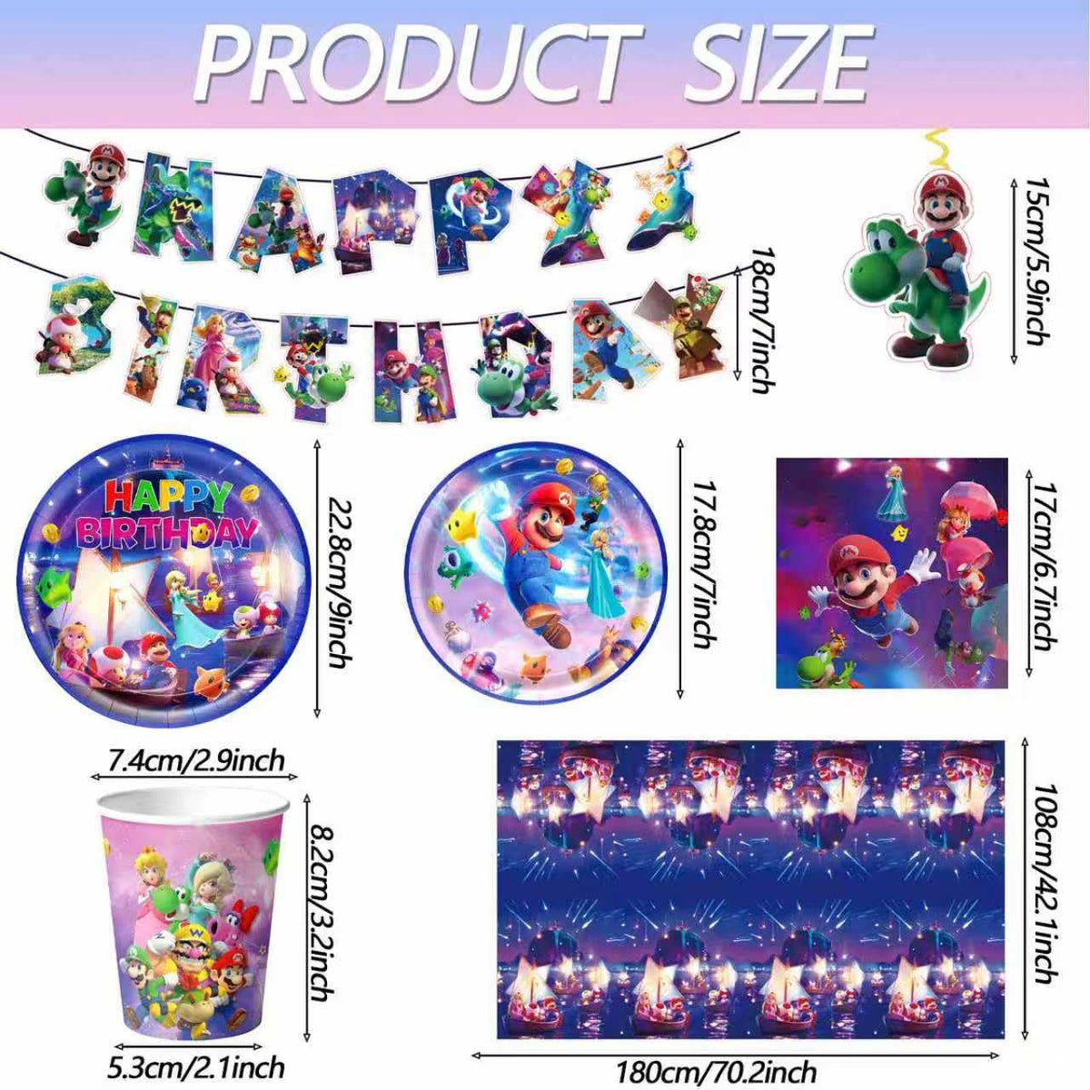 SHSAIEDHA 88Pcs Birthday Party Decorations, Party Supplies Set Including Banner, Tablecloth, Hanging Swirls, Paper Plate