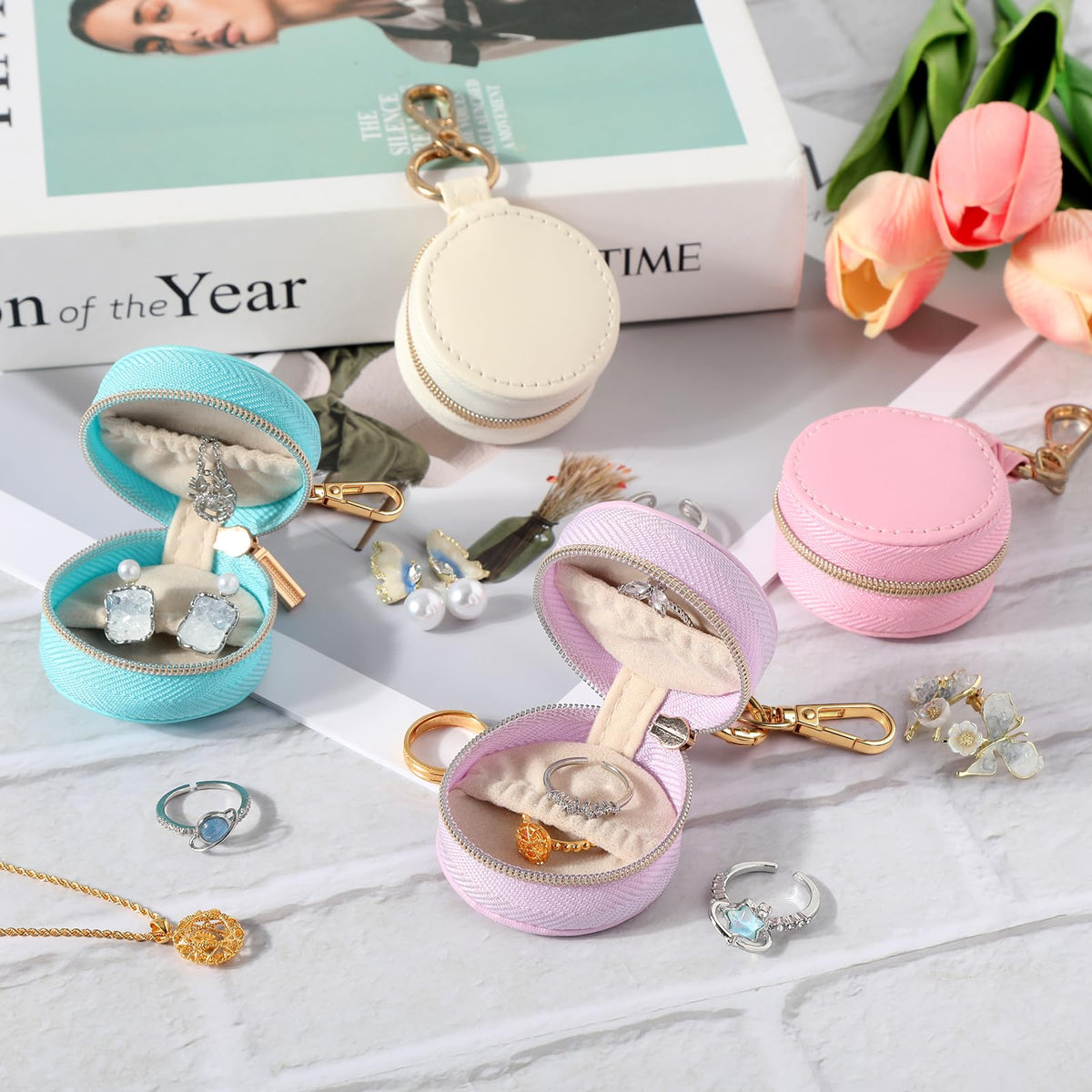 VZZNN 12 Pack Travel Jewelry Case Bulk Ring Holder for Gym Mini Jewelry Box for Earrings Necklaces and Travel Storage fo