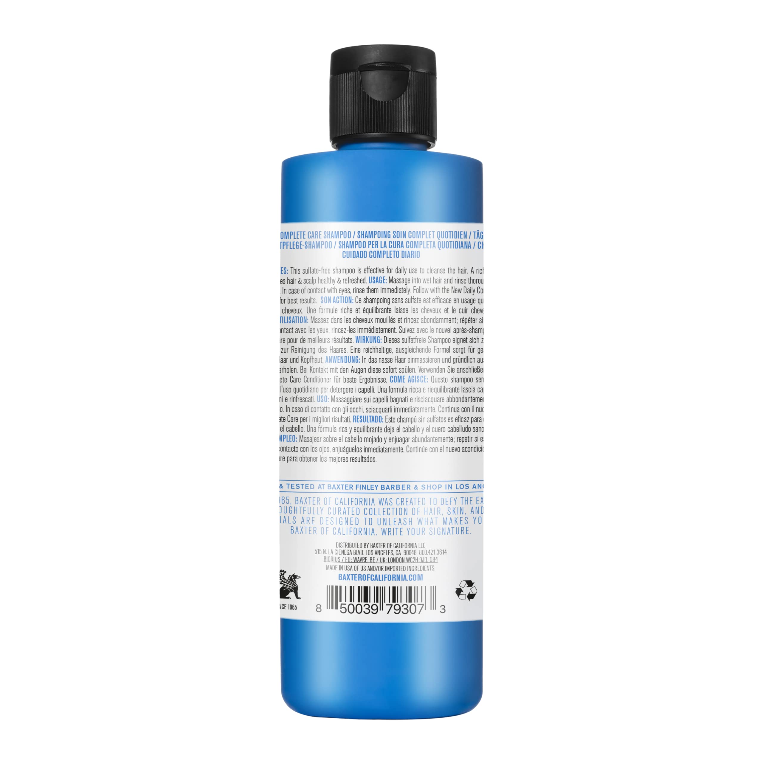 Baxter of California Daily Complete Care Shampoo 8 oz bottle with white label and black cap, designed for healthy hair care.