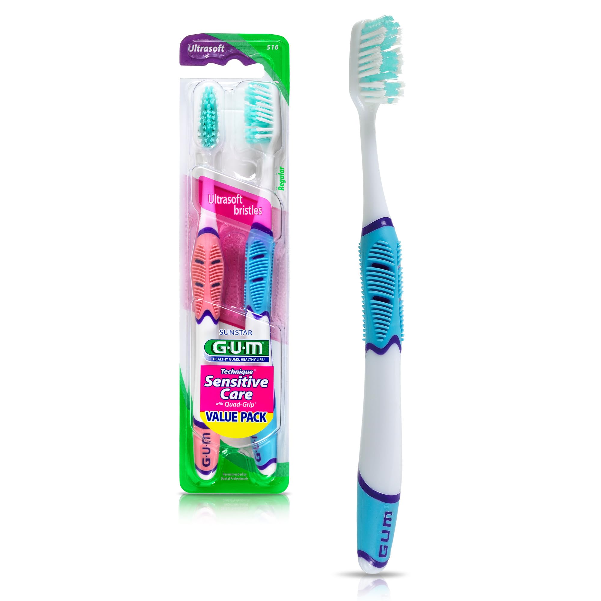 GUM Sensitive Clean Technique Soft Toothbrush, Full Head, 2 Count - Product Imagery
