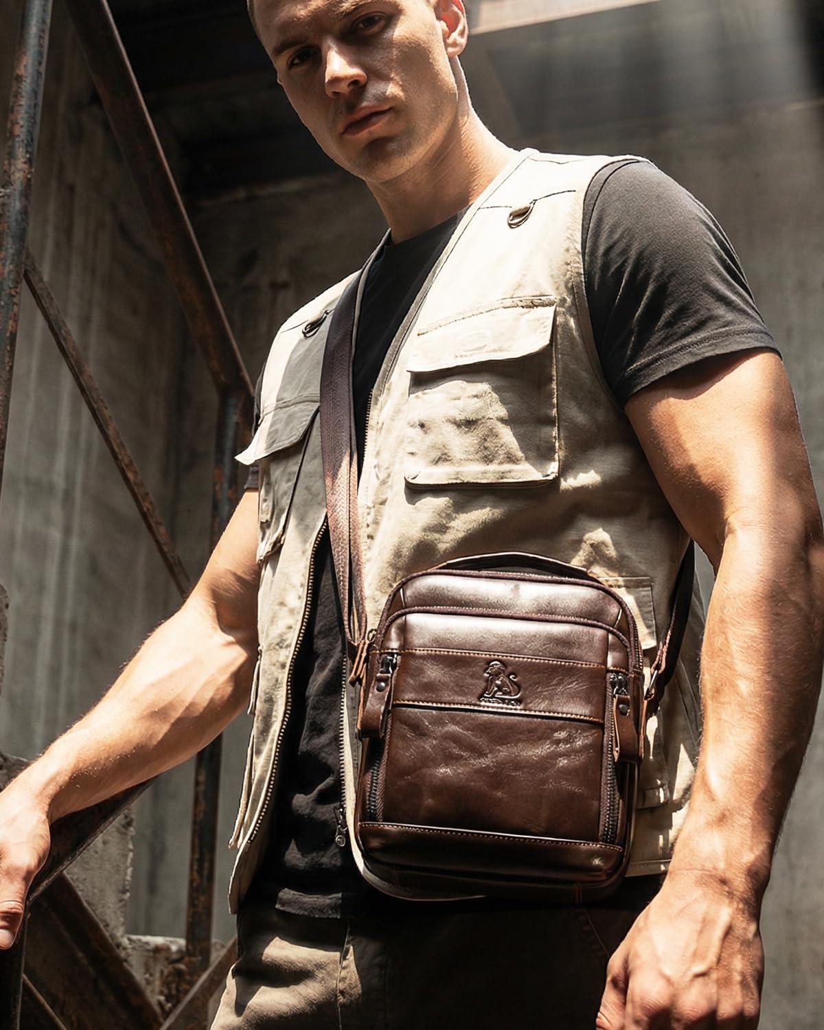 STEELLION Men's Cowhide Leather Crossbody Shoulder Bag, Top Handle – product photo (Cross-Body Sling Bags)