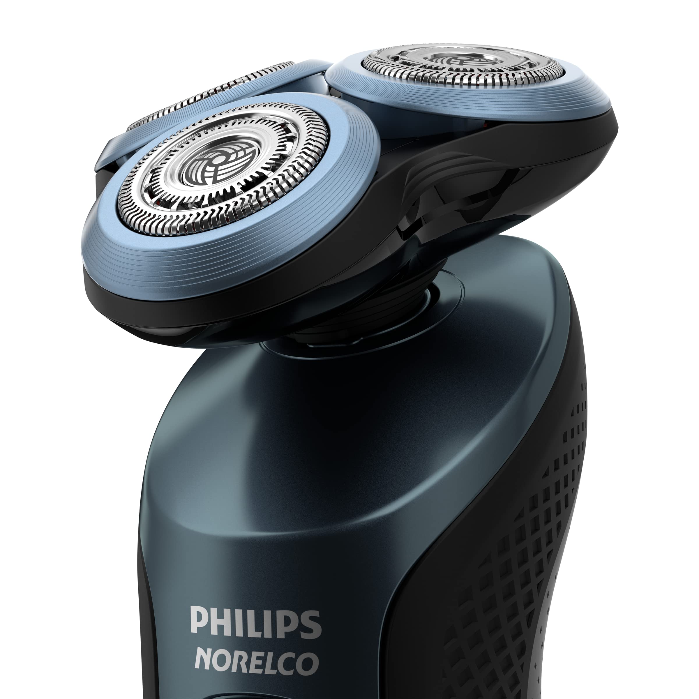 Philips Norelco SH60/72 electric shaver replacement heads 3-pack, close-up of shaver heads with blades and foil.