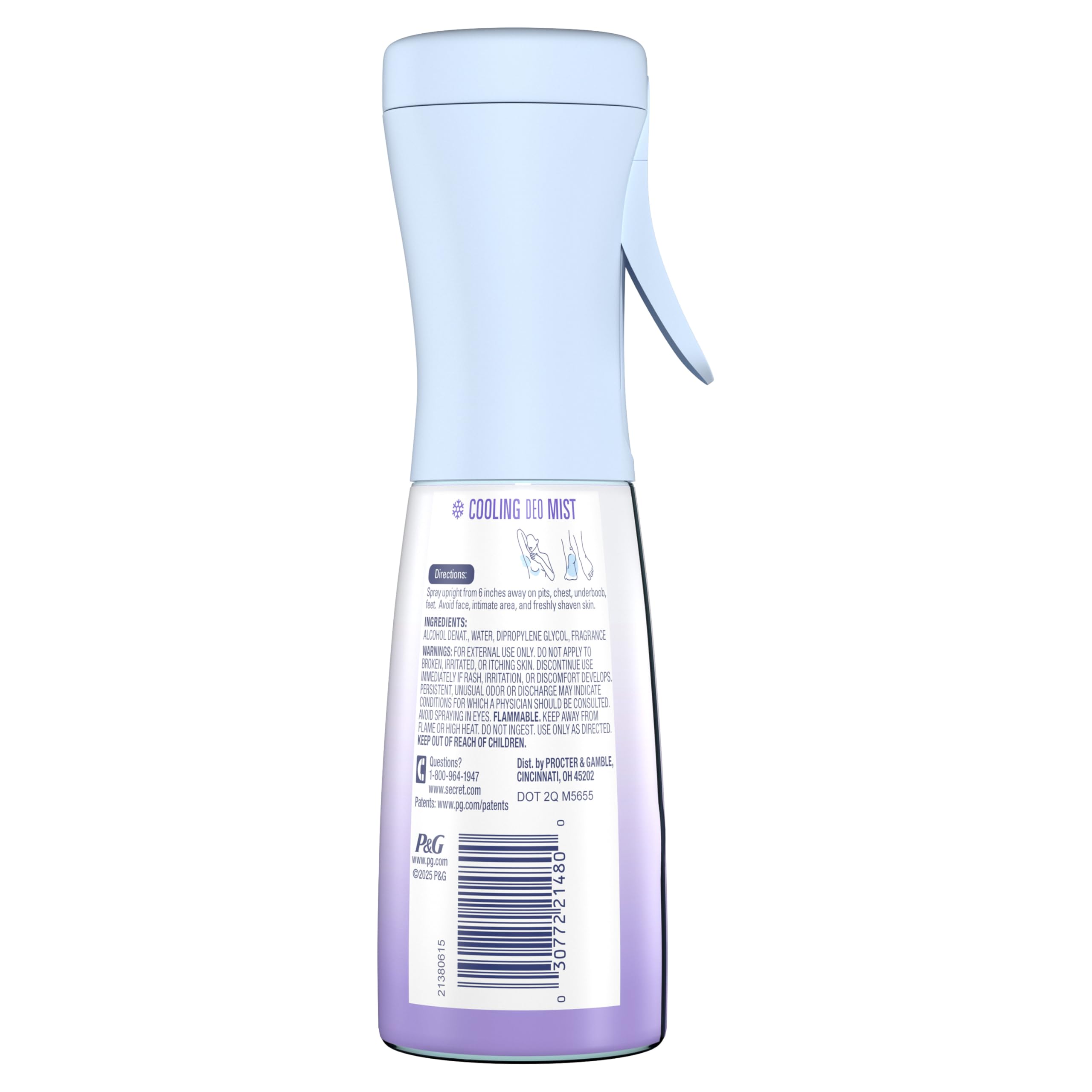 Secret Whole Body Cooling Deodorant Mist for Women in 5.2 fl oz spray bottle, designed for refreshing and cooling underarms and body.