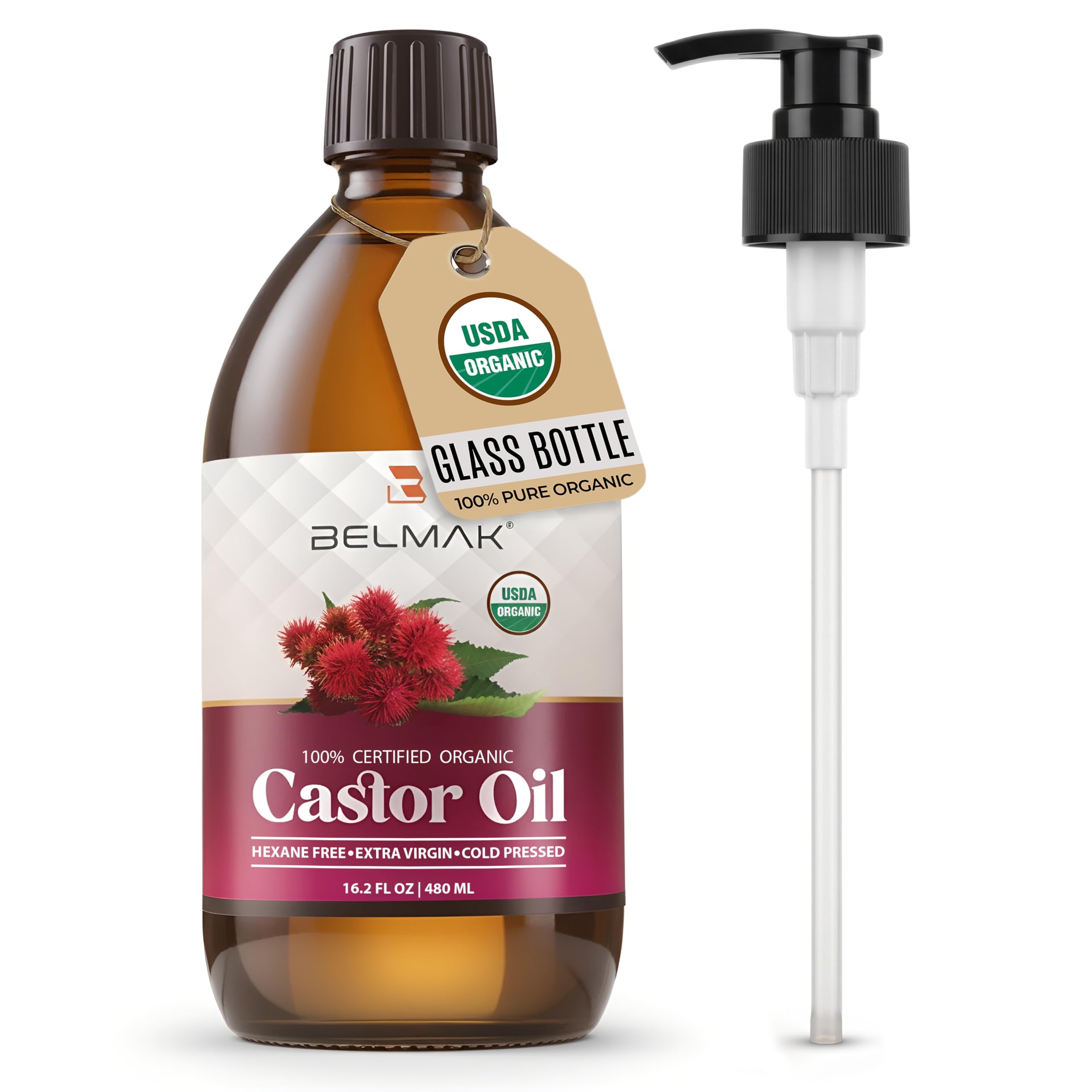 BELMAK Organic Castor Oil Cold Pressed Unrefined USDA Certified Hexane Free