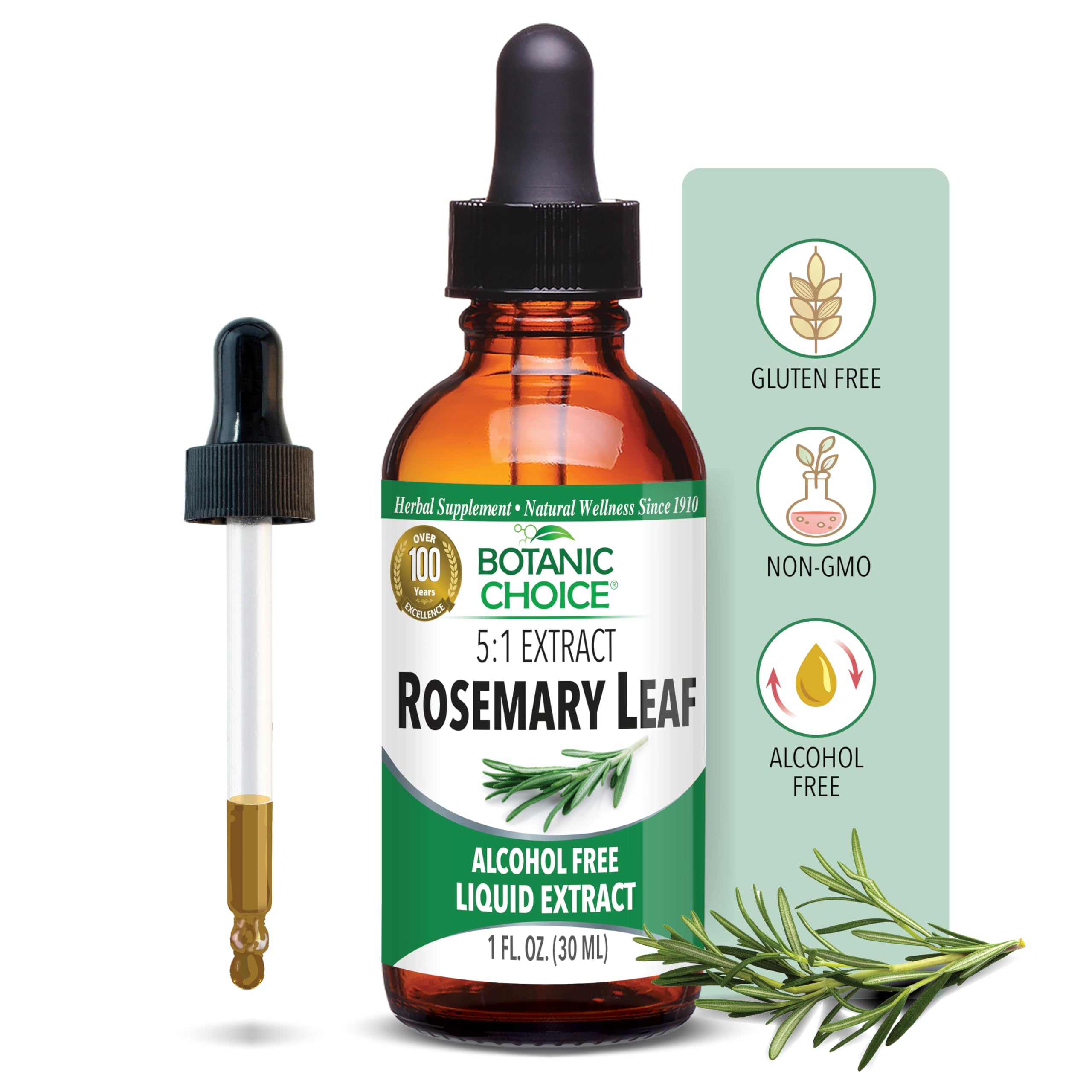 Rosemary Leaf Liquid Extract Drops | Alcohol-Free 1 oz