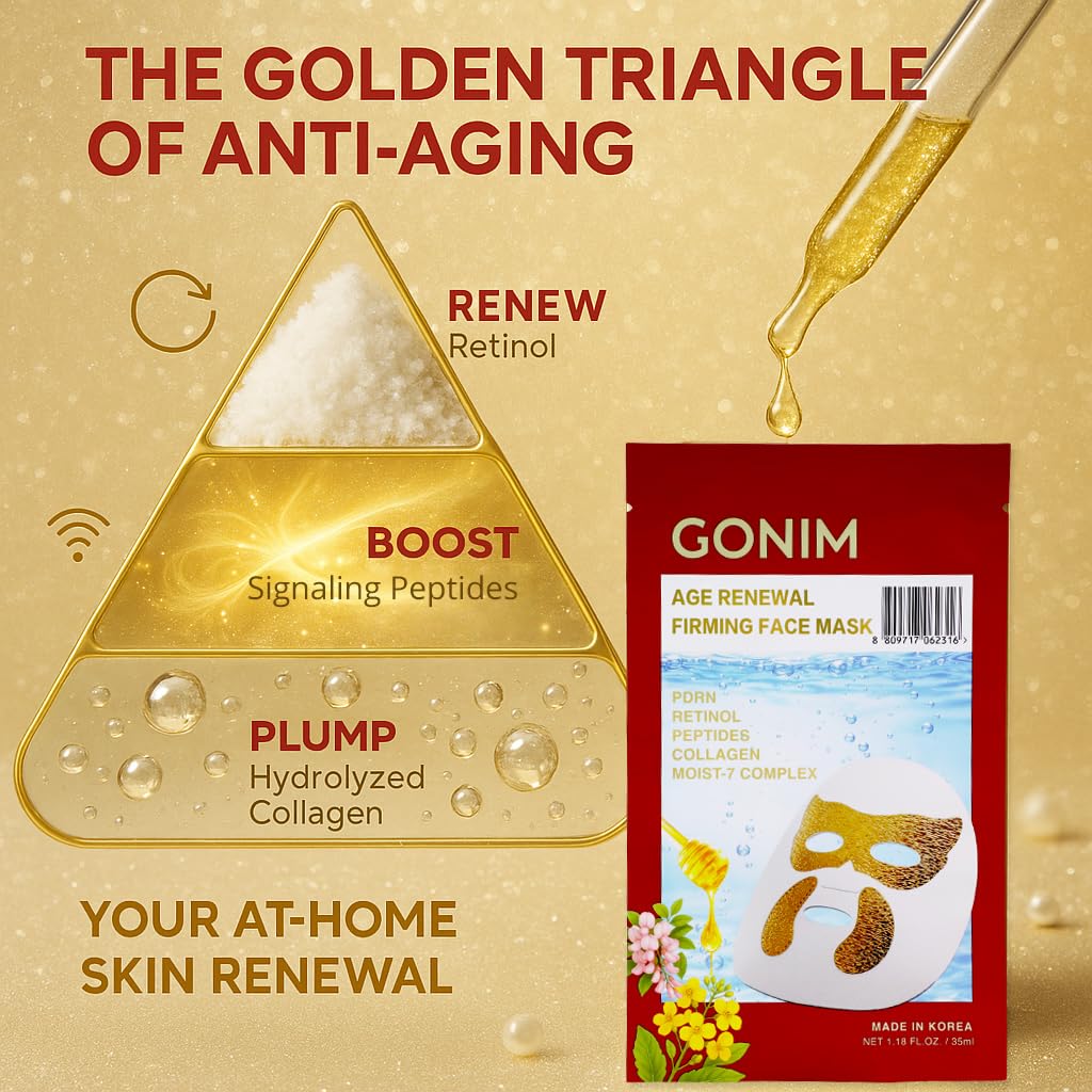 GONIM Korean Firming Face Mask, Anti Aging Mask with Integrated Eye Patches – packaging and label