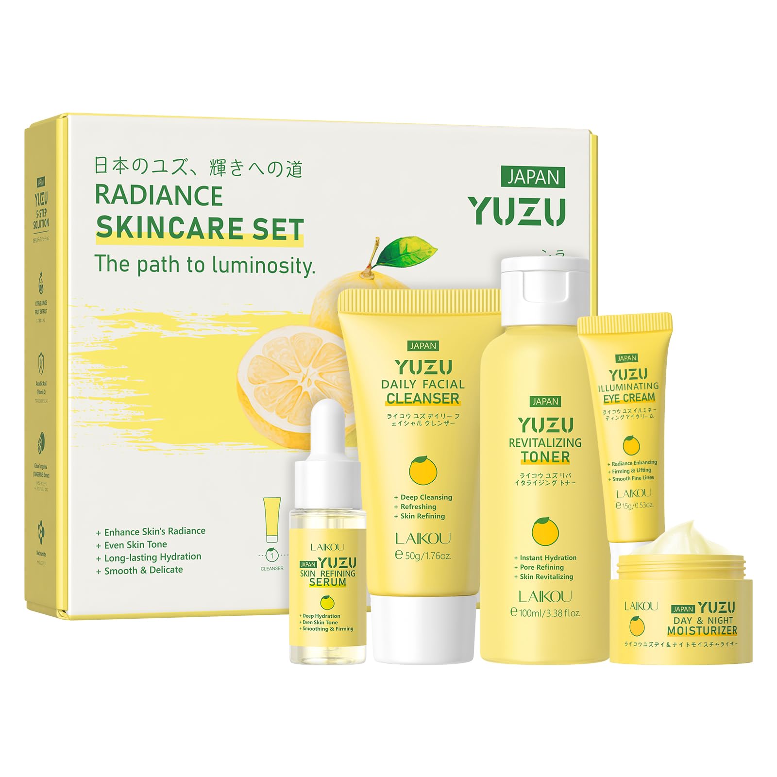 LAIKOU YUZU Skin Care, Skin Care Set, Beginner Kit, TSA-friendly - Product Imagery