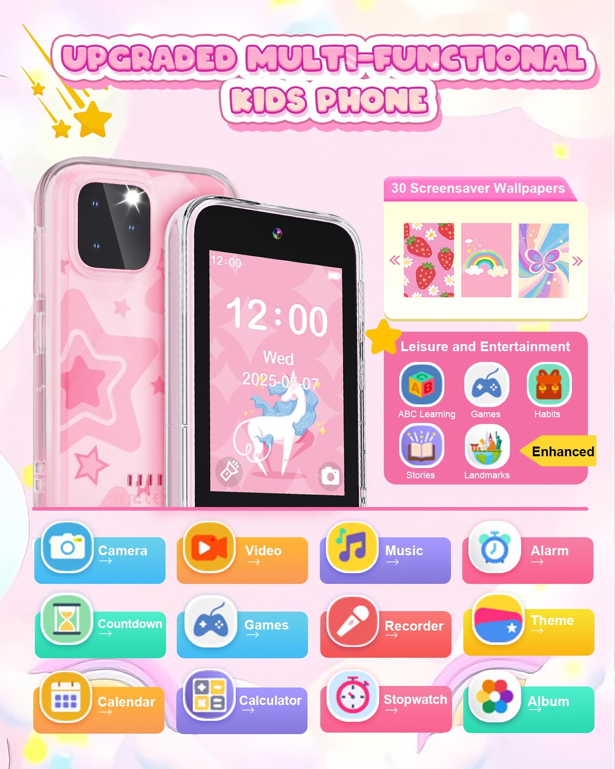 Meetrye Kids Smart Phone,3.5" Touchscreen Learning Toy Phone for Girl,Pink – Pink, Plastic, Medium