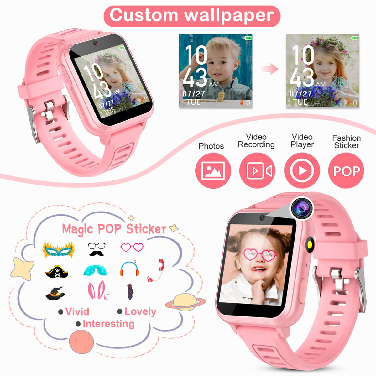Tixpc Kids Smart Watches Girls with 39 Games Toys for Ages 4-12 Years Old – product photo (Kids' Electronics)