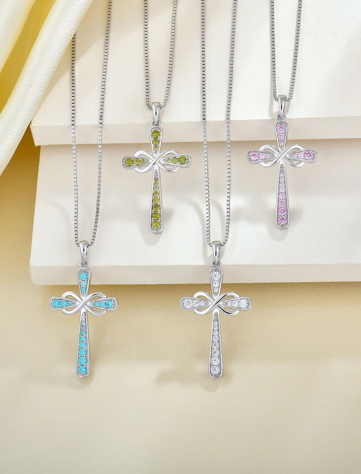 YL 925 Sterling Silver Cross Necklace for Women Halo Infinity Pendant Cubic Zirconia Jewelry for Mom – full view