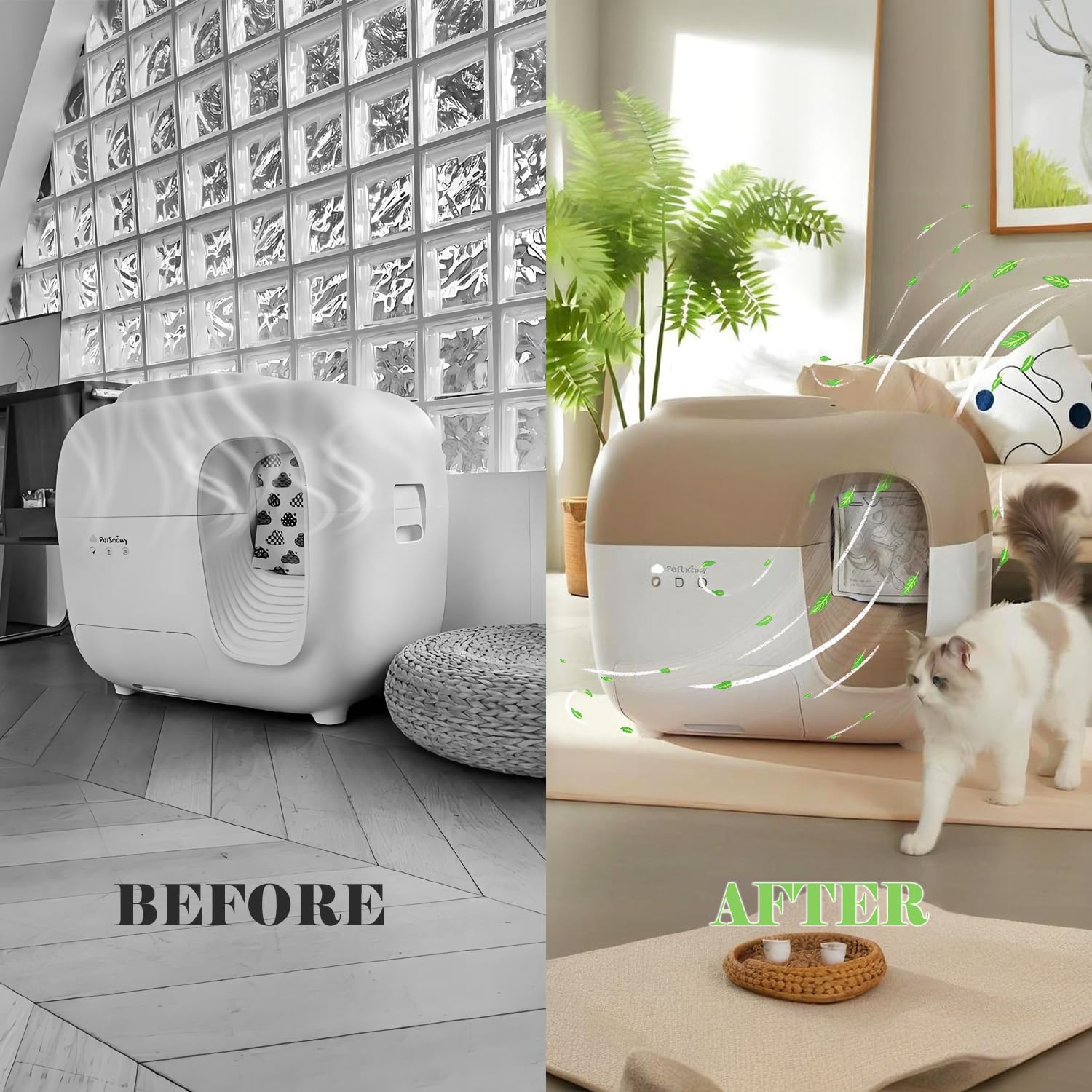 Three Robertet pet fragrance boxes for Snowy Snow+ area deodorizer by Joymiuz, featuring elegant packaging and product branding.