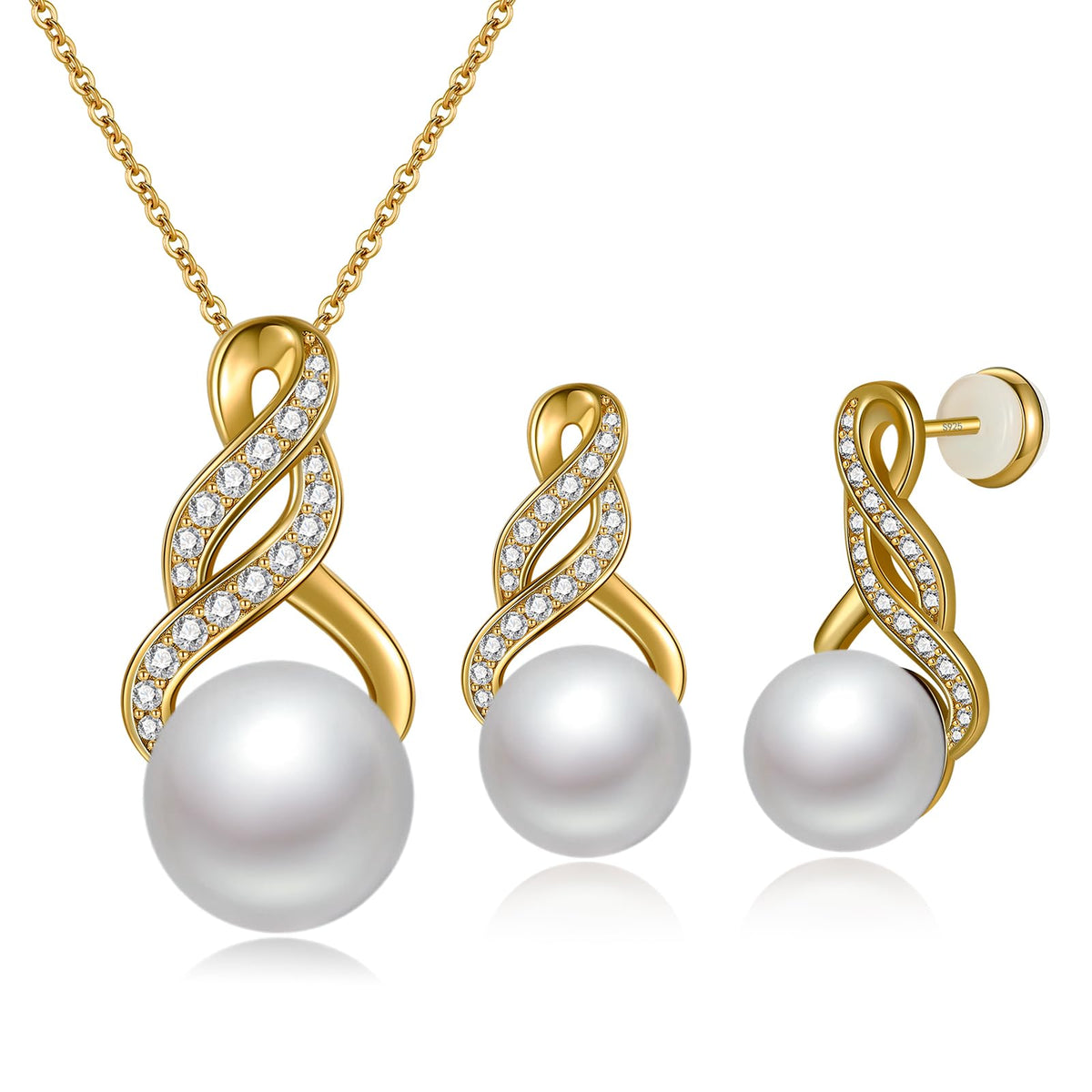 LOIPURI Pearl Necklace and Earring Set for Women – Gold, Sterling Silver
