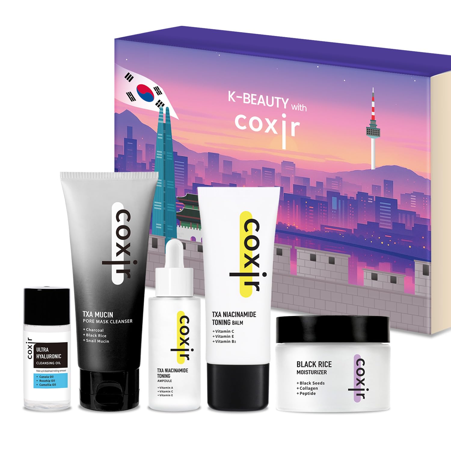 coxir Seoul Glow Korean Skincare Gift Set, 5-Step Routine - Product Imagery