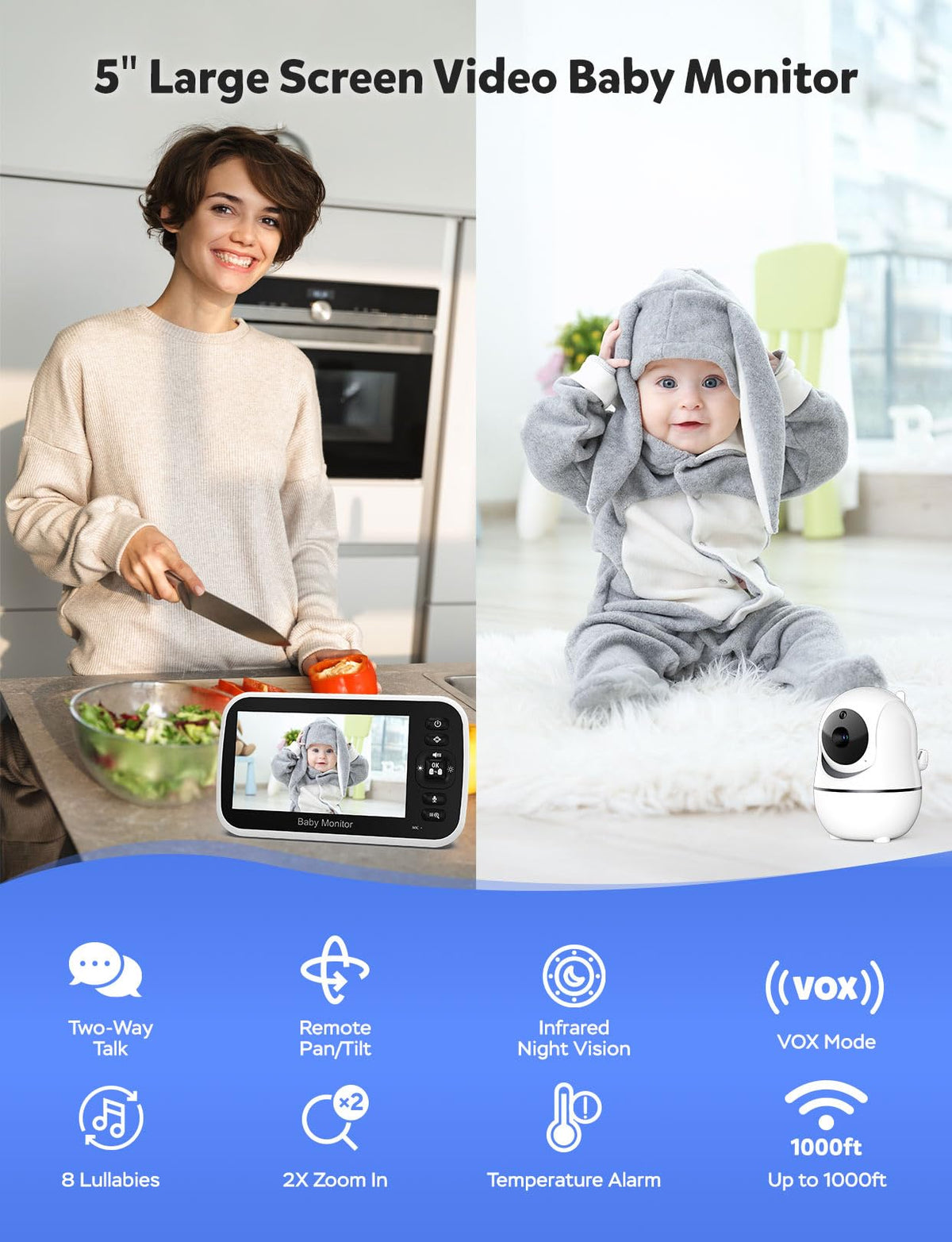 GoodBaby 5" Baby Monitor with Camera and Audio No WiFi – close-up detail in 1 camera