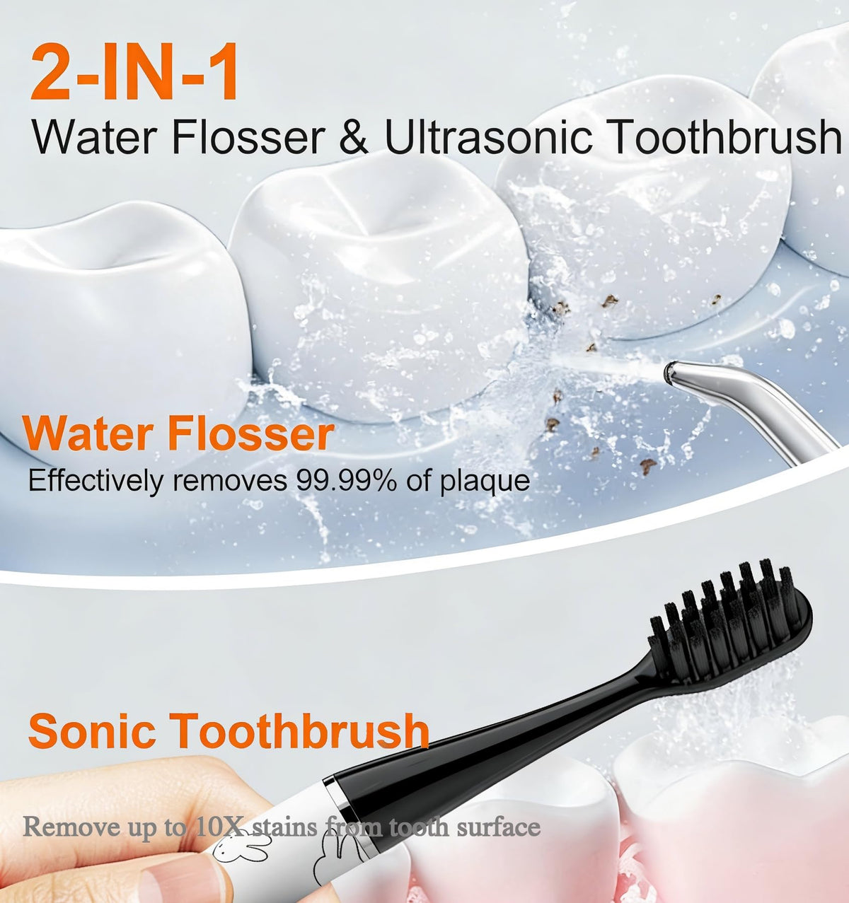 MIPOW x Miffy Brush GO i4 Electric Toothbrush & Mini Water Flosser Combo - Slim Rechargeable, Ceramic Dock, Travel Case,