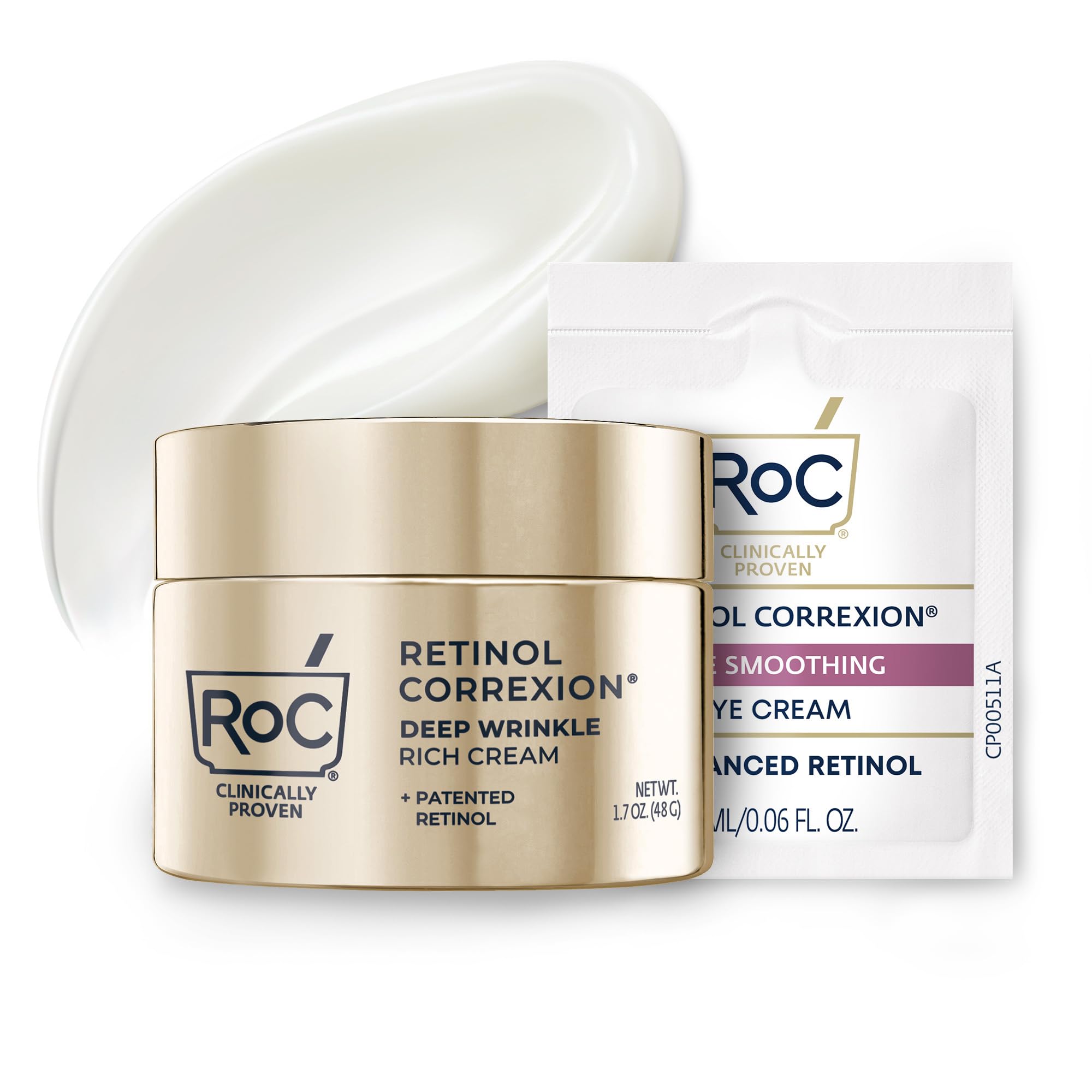 RoC Deep Wrinkle Rich Cream skincare moisturizer, fragrance-free anti-aging firming cream for daily skin renewal and hydration.