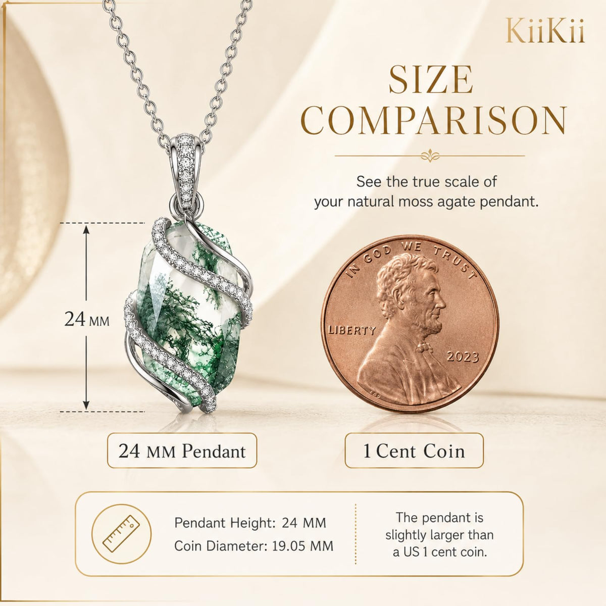 KiiKii Handmade Natural Stone Necklace, White Gold Plated Jewelry Gift – close-up detail in White-A11