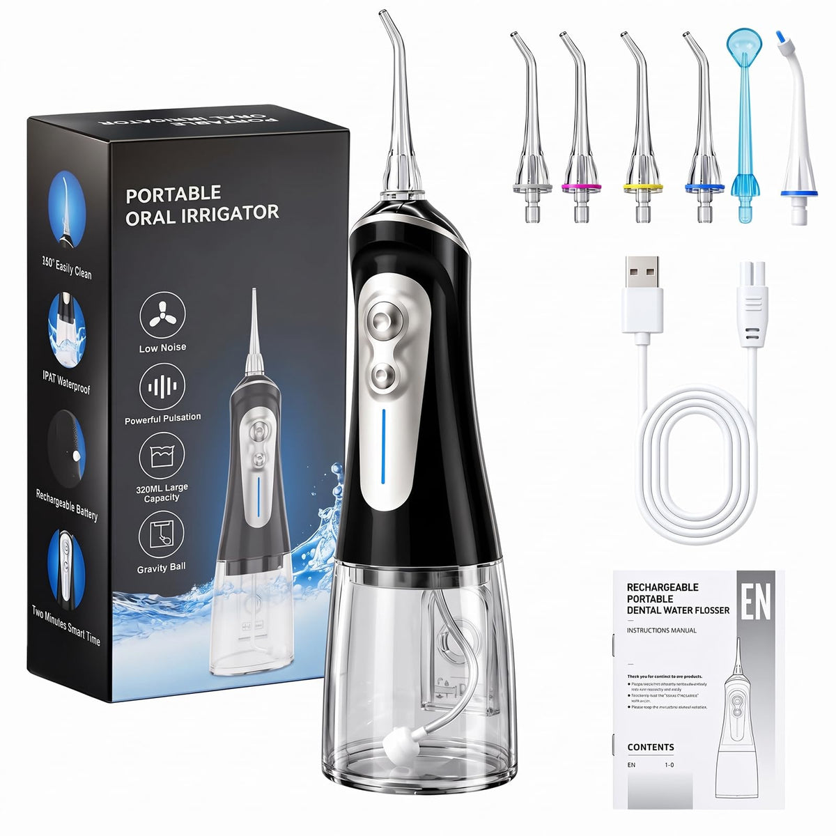 Portable Cordless Water Flosser 6 Speed DIY 320ML Detachable - Xsmfyh Official Imagery - 2