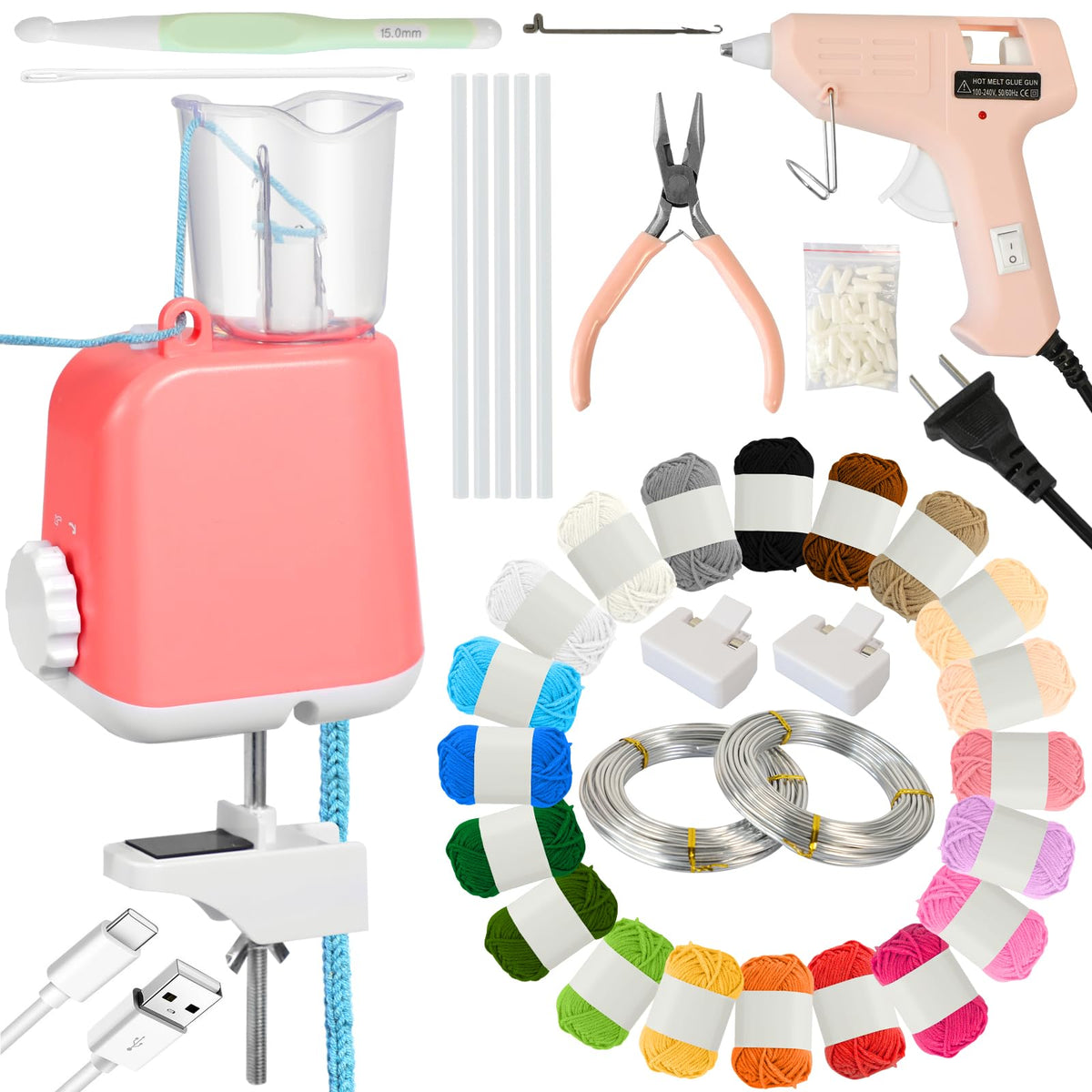 Kerty Electric iCord Knitting Machine Kit for Beginners, Complete i-Cord Knitter Set for DIY Handicrafts Bag Straps Jewe