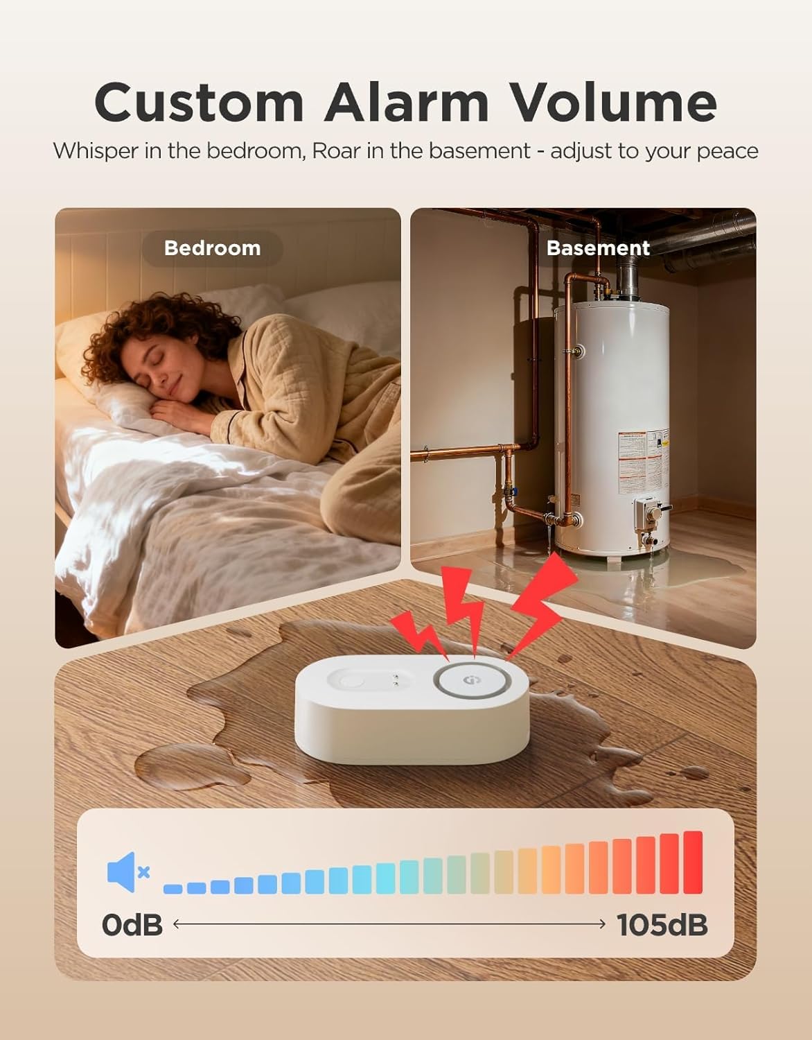 GoveeLife Upgraded Smart Water Leak Detector 1s with High Alarm, 1 Pack – close-up detail in White