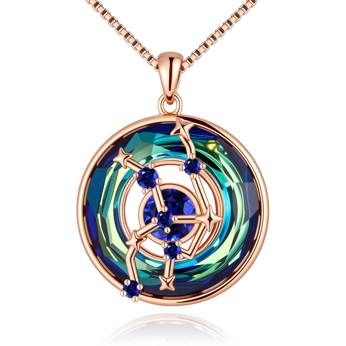Distance S925 Sterling Silver Zodiac Constellation Birthstone Necklace for Women – 09-Virgo(8.23-9.22)-Sapphire