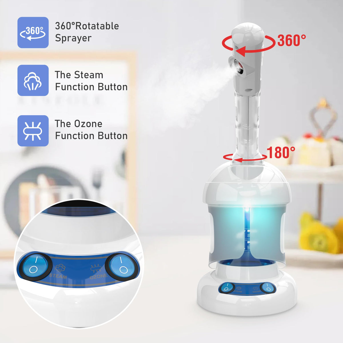 Kingsteam Facial Steamer, Ozone Nano Ionic Face Steamer for Deep Cleaning – full view