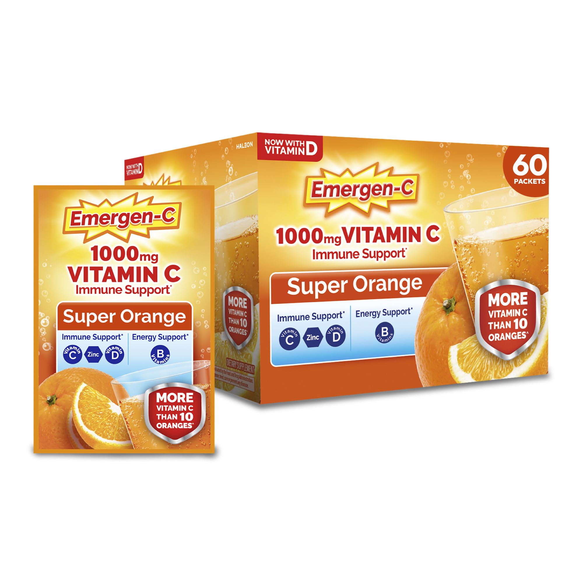Emergen-C Vitamin C 1000mg Immune Support Powder, Orange, 60 - Product Imagery