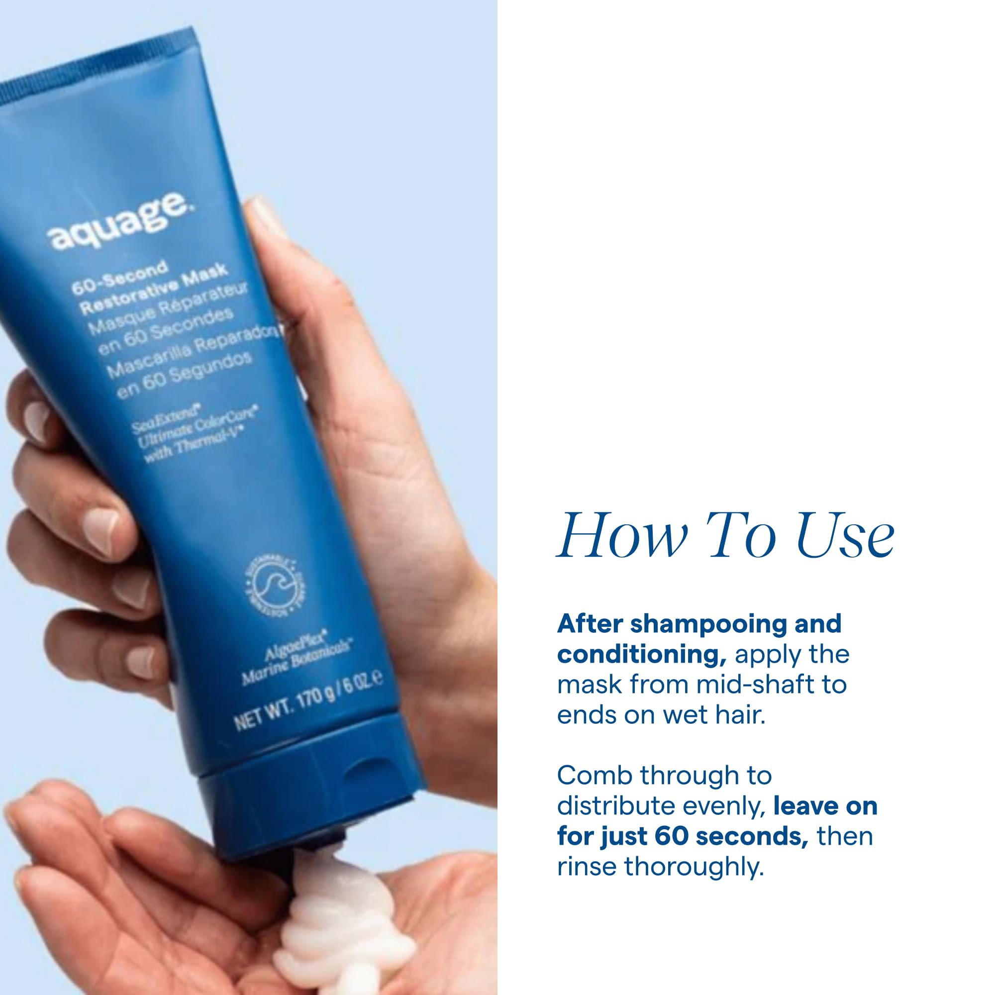 Aquage 60 Second Restorative Repair Mask conditioner in a large 33.8 oz jar, showing the product label and packaging.