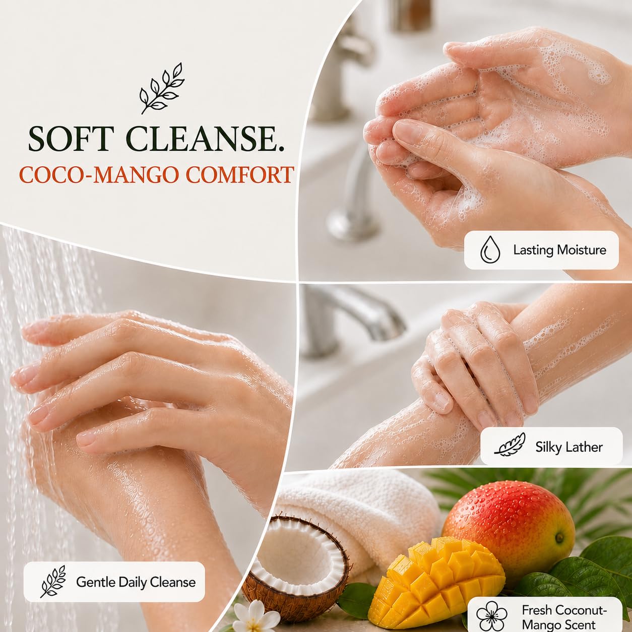 Ginger Lily Farms 1-gallon coconut mango scented all-purpose hand soap with natural skin-cleaning ingredients.