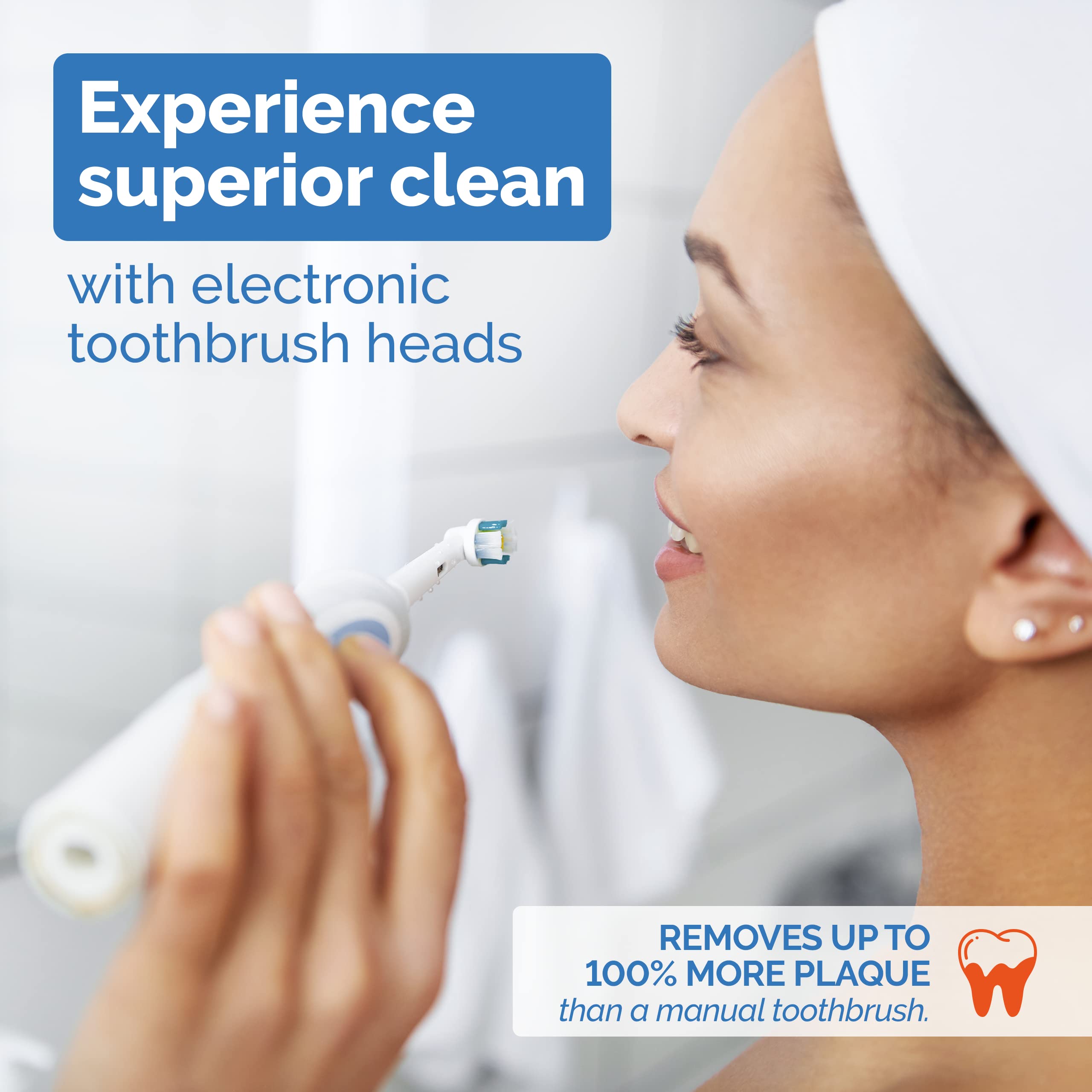 Set of 16 Milos replacement toothbrush heads compatible with Oral-B electric toothbrushes, showing white bristles and plastic handles.