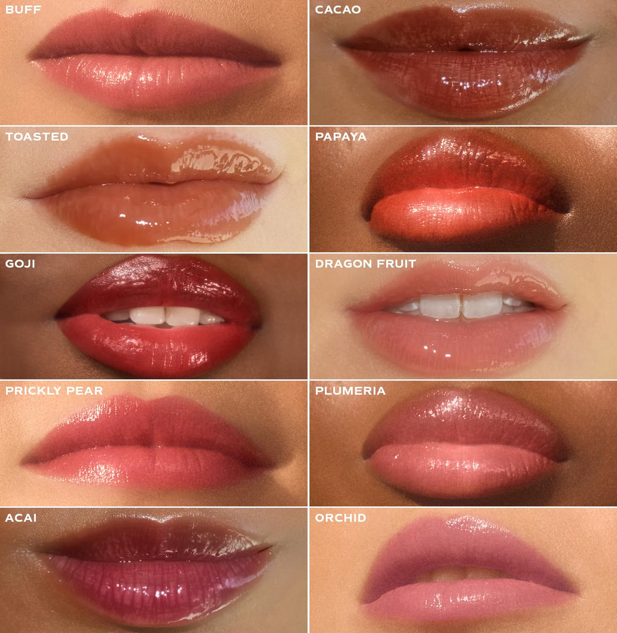 Saltair Hydrating Lip Oil Balm Set | Everyday Shades, 5 Pack, 0.5 fl oz – close-up detail in Clear, Pink, Red, Pink, Red