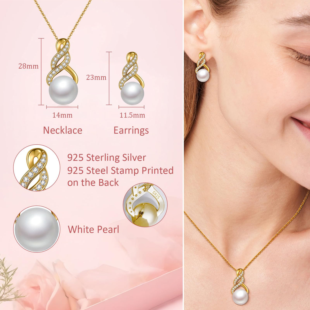 LOIPURI Pearl Necklace and Earring Set for Women – alternate angle