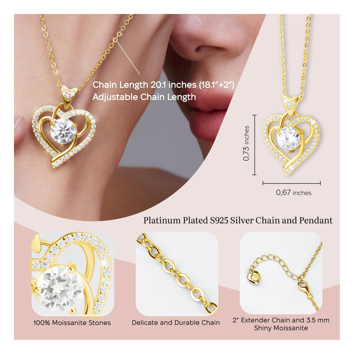 SOULVAYA Heart Moissanite Necklace for Women — Anniversary Graduation Birthday Wedding Gift for Wife Mom Girlfriend Daug