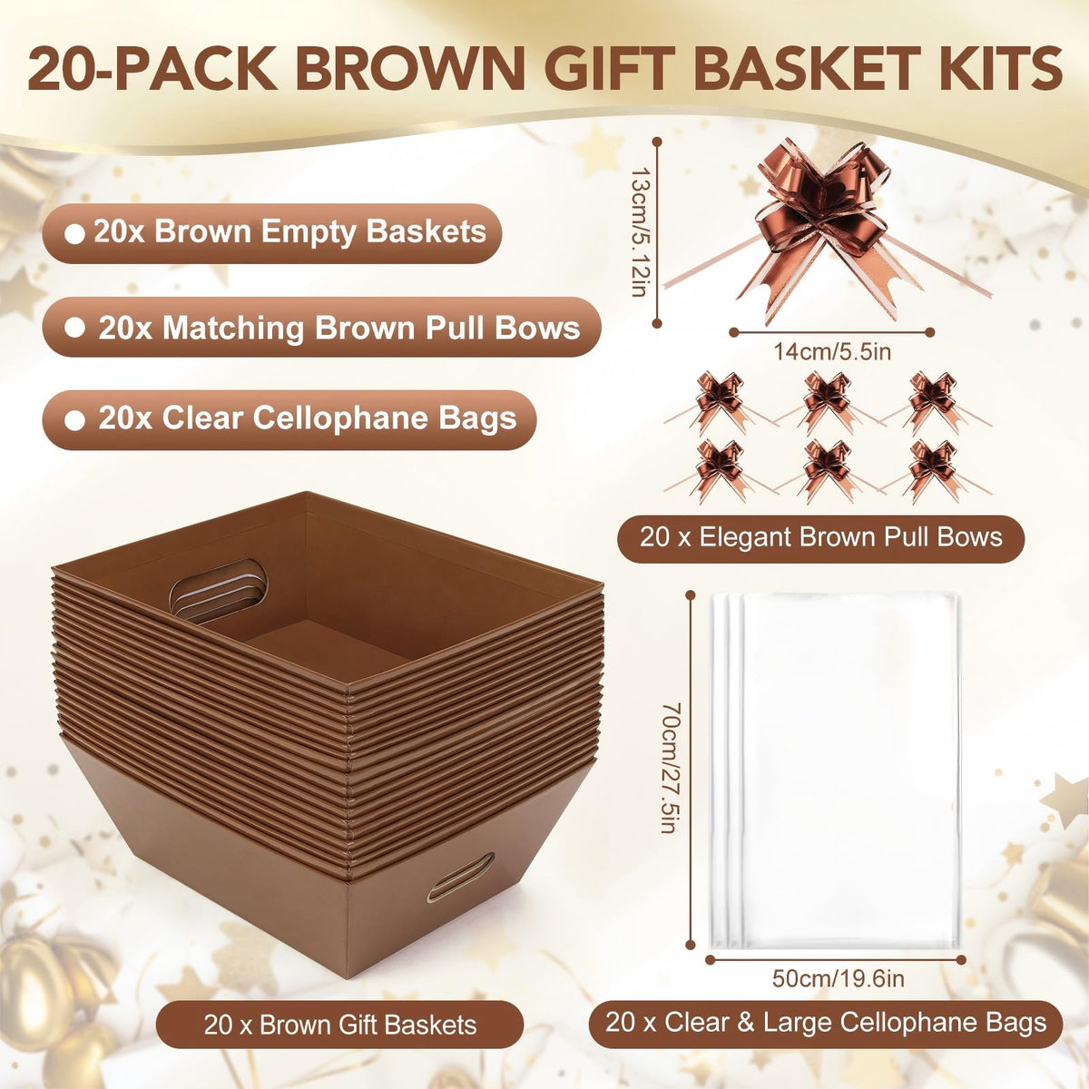 20PACK brown Baskets For Gifts Empty 10 x 8 Thick Gift - AFOROEOA Official Imagery - 4