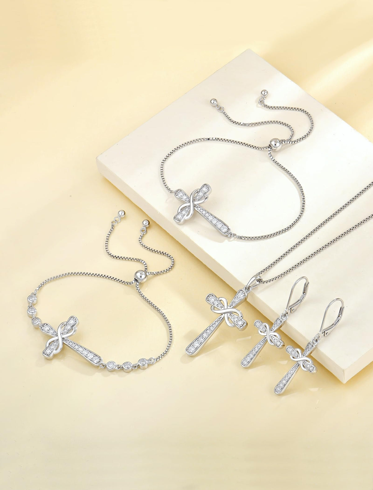 YL 925 Sterling Silver Cross Necklace for Women Halo Infinity Pendant Cubic Zirconia Jewelry for Mom – back view and spe