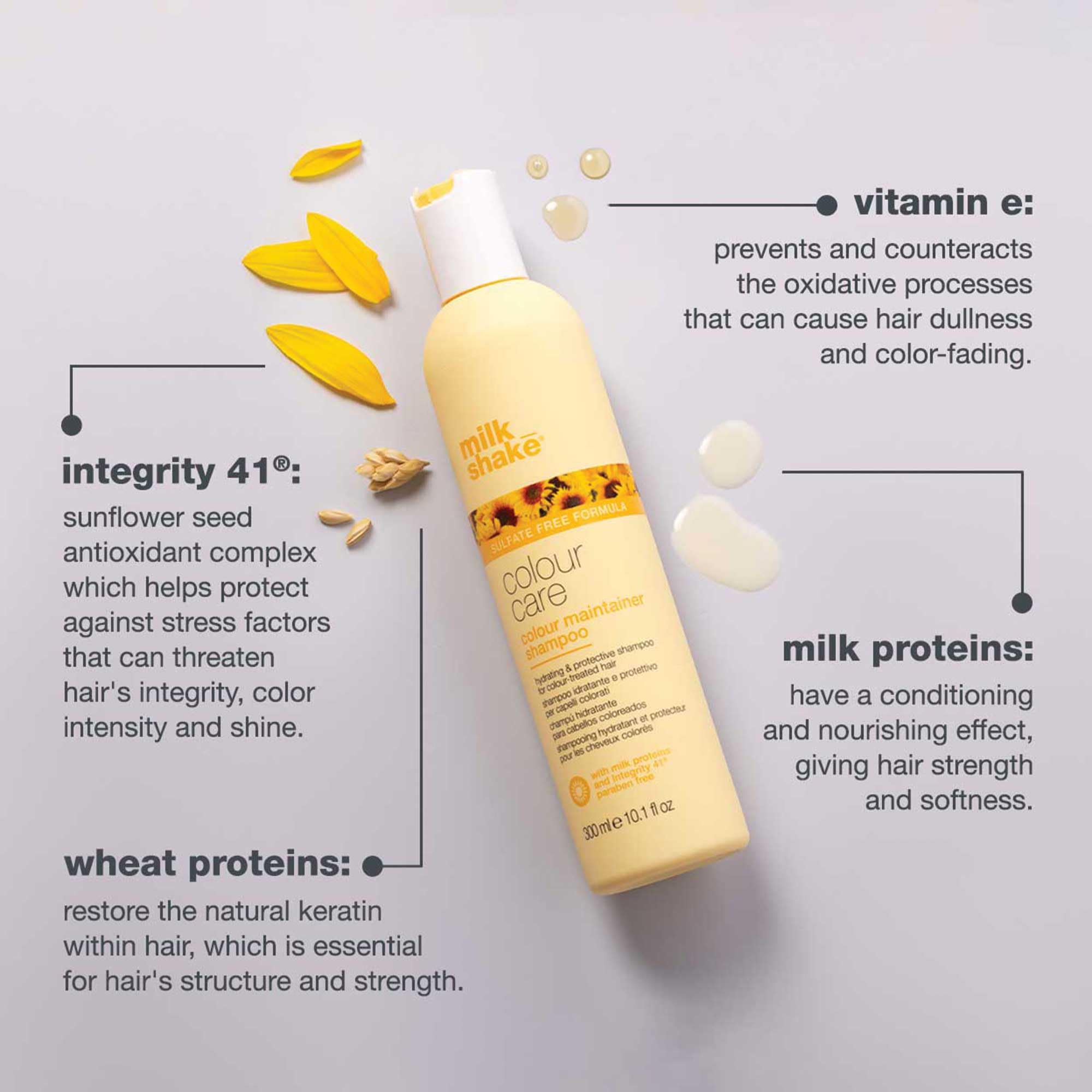 milk_shake Color Care color maintainer shampoo in 10.1 oz bottle, featuring a sleek design and suitable for nourishing color-treated hair