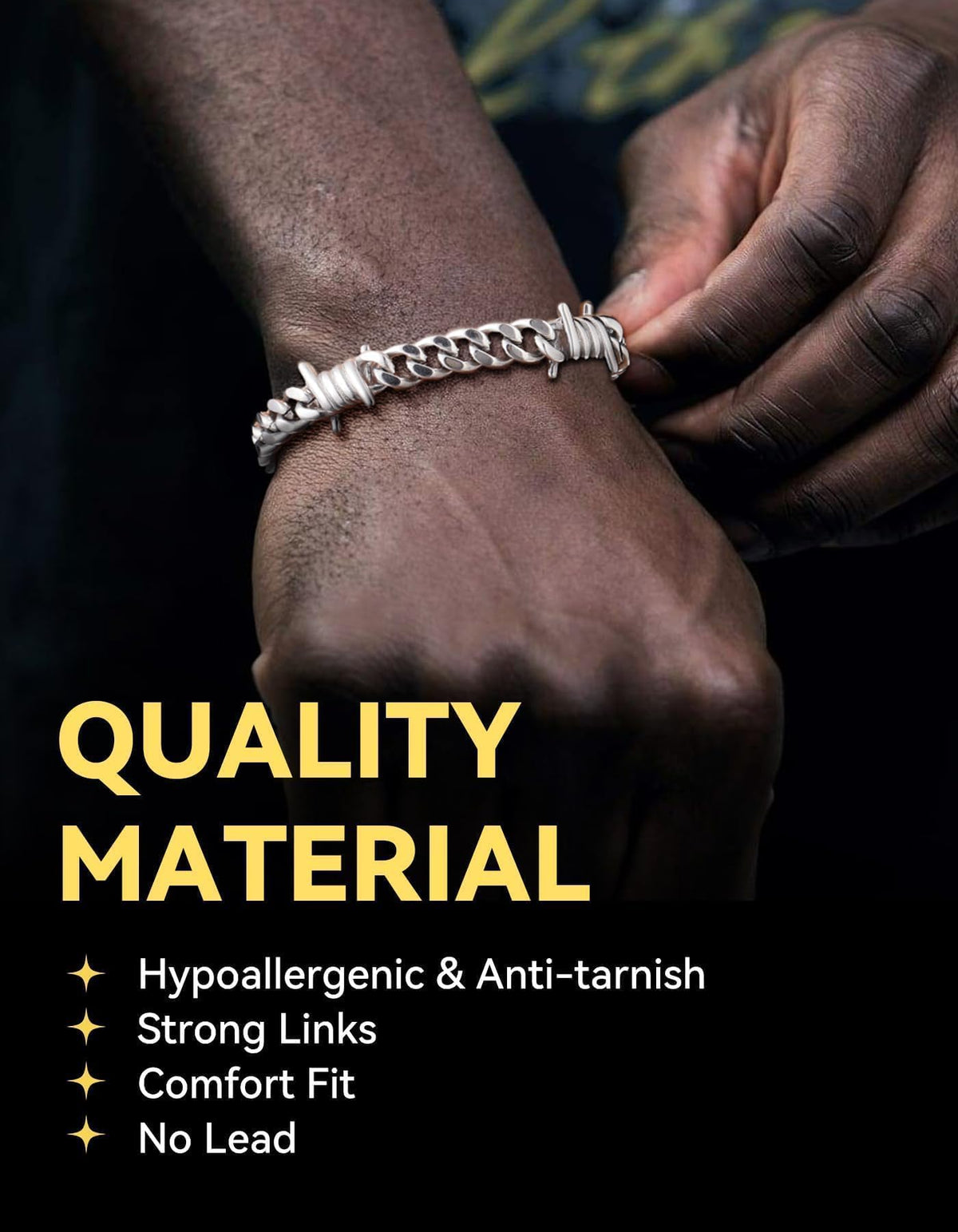 ChainsHouse Barbed Wire Bracelet, Cuban Link Chain Bracelet for Men – B-7mmStainless Steel, 7 inch