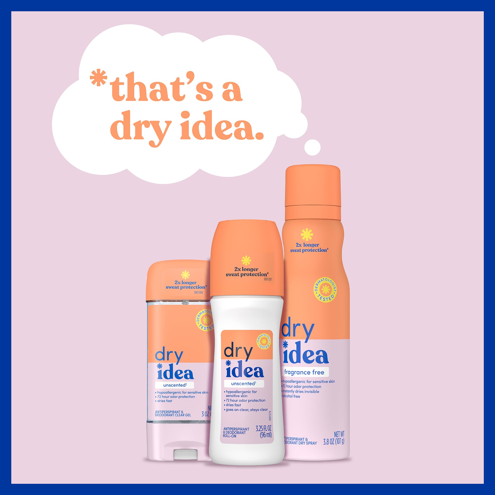 Dry Idea Women's Gel Antiperspirant Deodorant 3 oz container with clear gel formula and white cap on a white background.