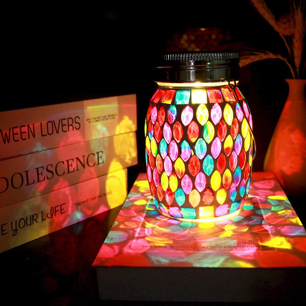 GUANFU Mosaic Lights Outdoor Hanging Lanterns, Rechargeable Mosaic Solar Lanterns， Outdoor Waterproof Solar Night Lights