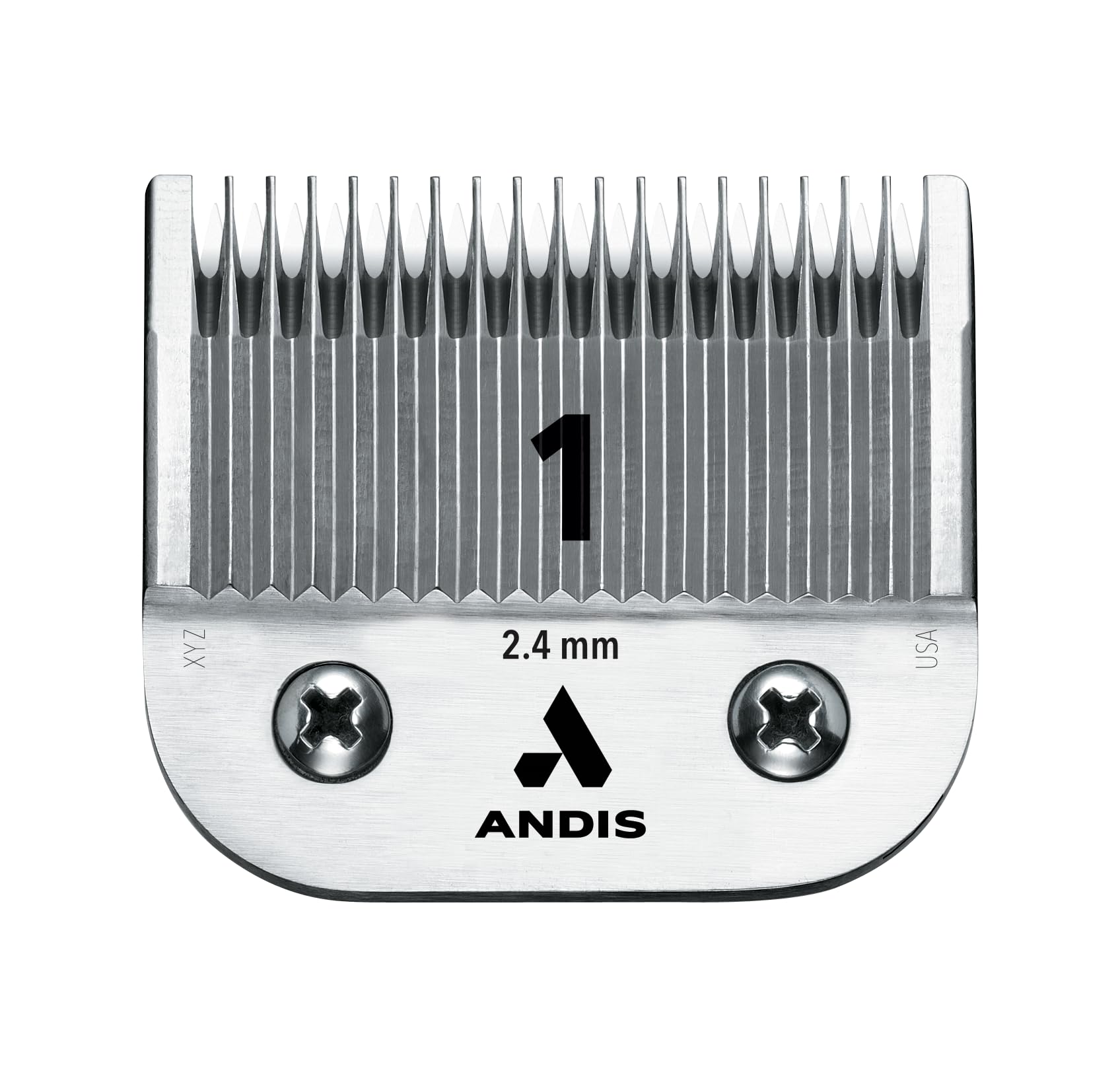 Andis CeramicEdge Size 1 detachable blade for hair trimmer, made of durable carbon steel, shown in close-up.